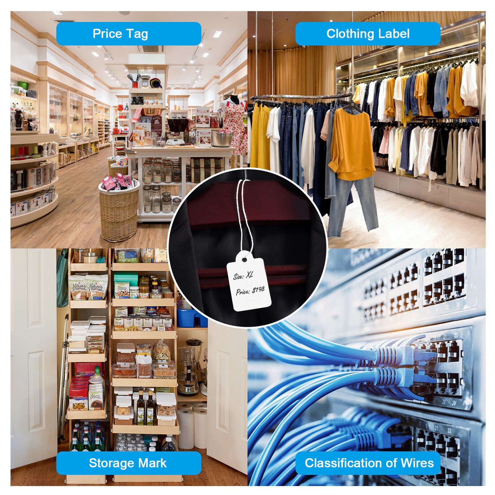 1000x White Merchandise Price Tags with Strings Retail Strung Label 0.87×1.38in