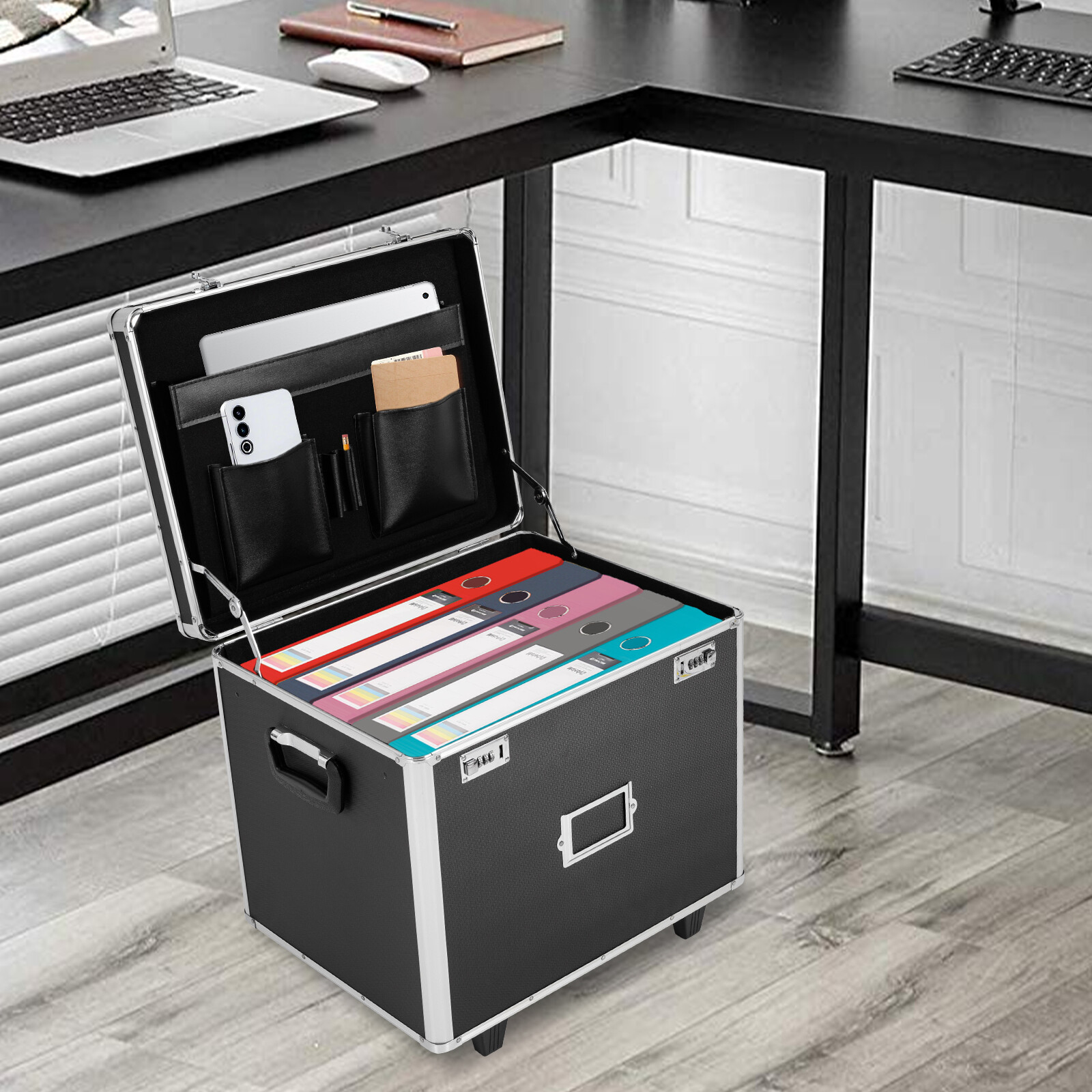 Locking File Chest File Rails Letter/Legal Files Storage Box with Wheels&Handle
