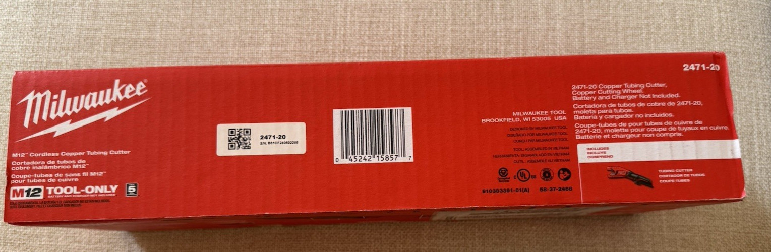 Milwaukee 2471-20 M12 Cordless Copper Tubing Pipe Cutter 3/8″ – 1″ New in Box