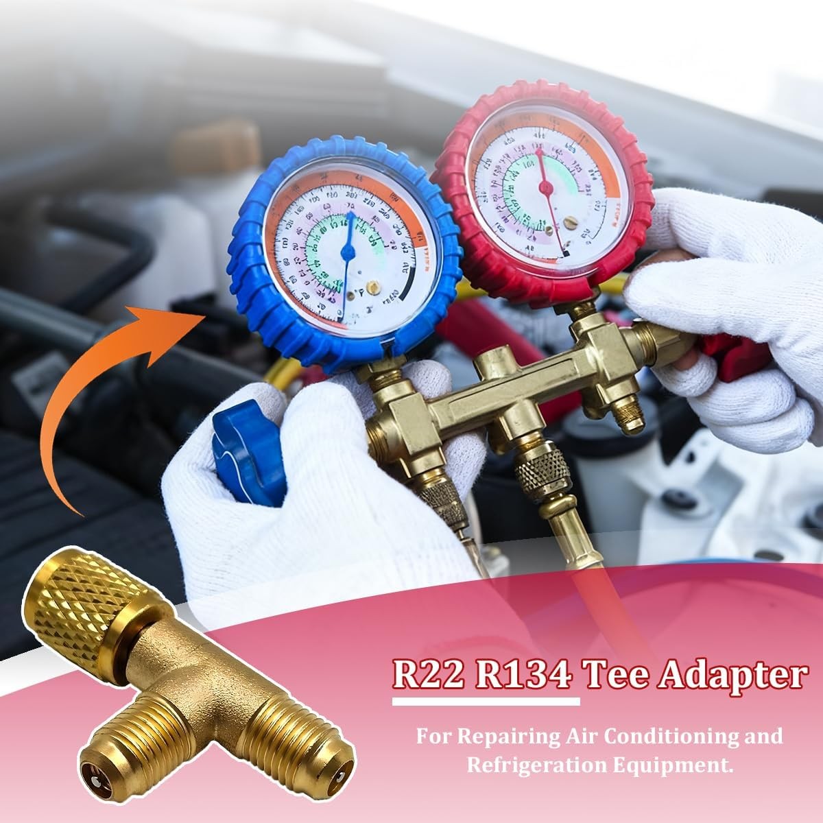 Car Quick Coupler Access Tee, Brass 1/4″ SAE Valve Core Tee Adapter for R22 R12
