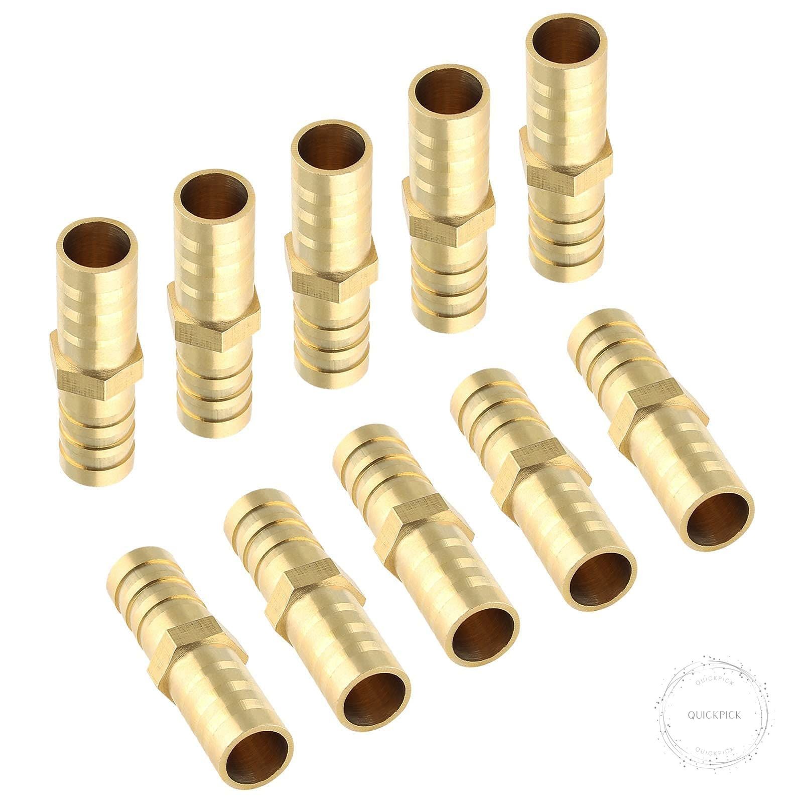 10Pcs Brass Hose Barb Fitting, 3/8″ x 3/8″ ID Hex Barbed Splicer Mender Union