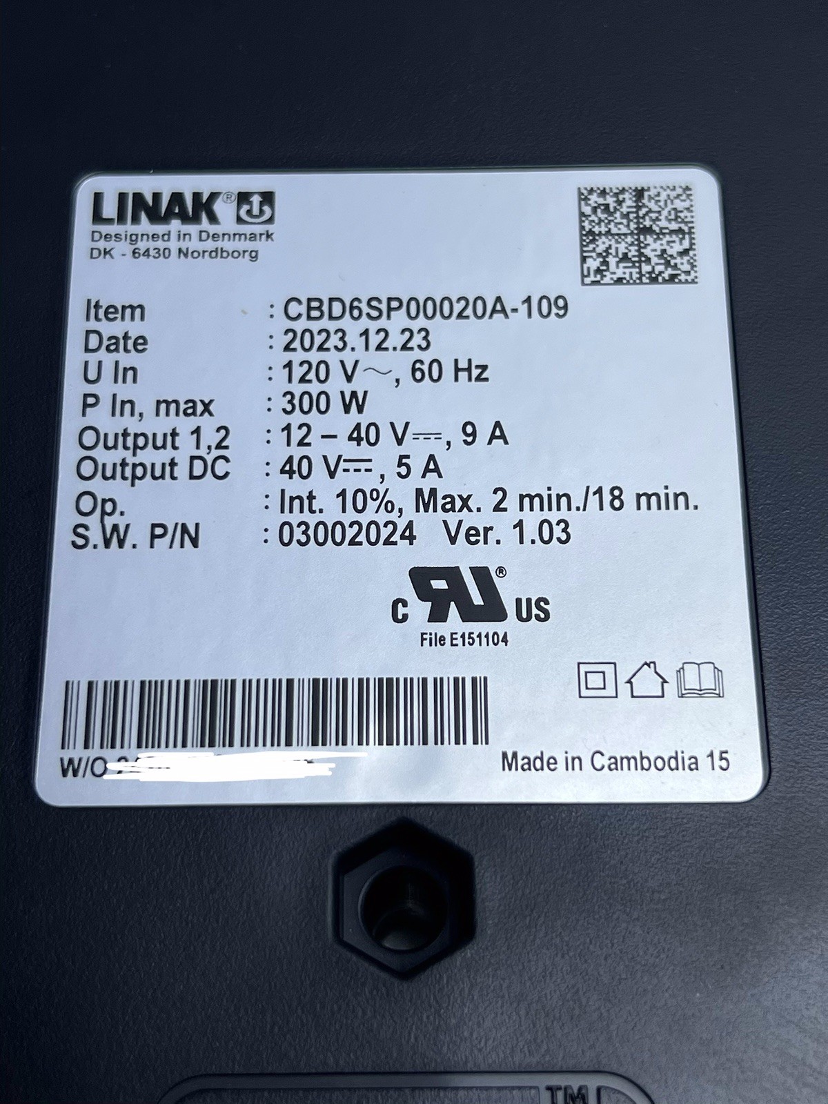 Linak CBD6SP00020A-109 Control Box 03002024 Ver. 1.03 / 120V 60Hz
