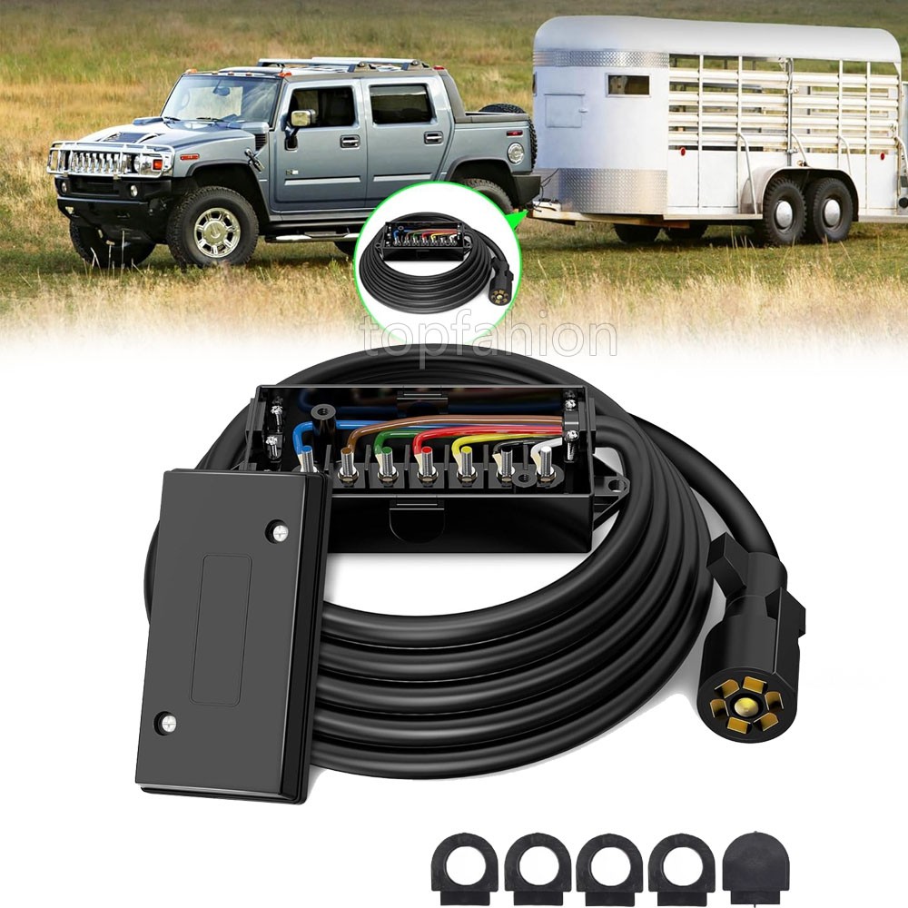 Premium 7-Way Trailer Plug with 7-Pin Weatherproof Wiring Harness Connector