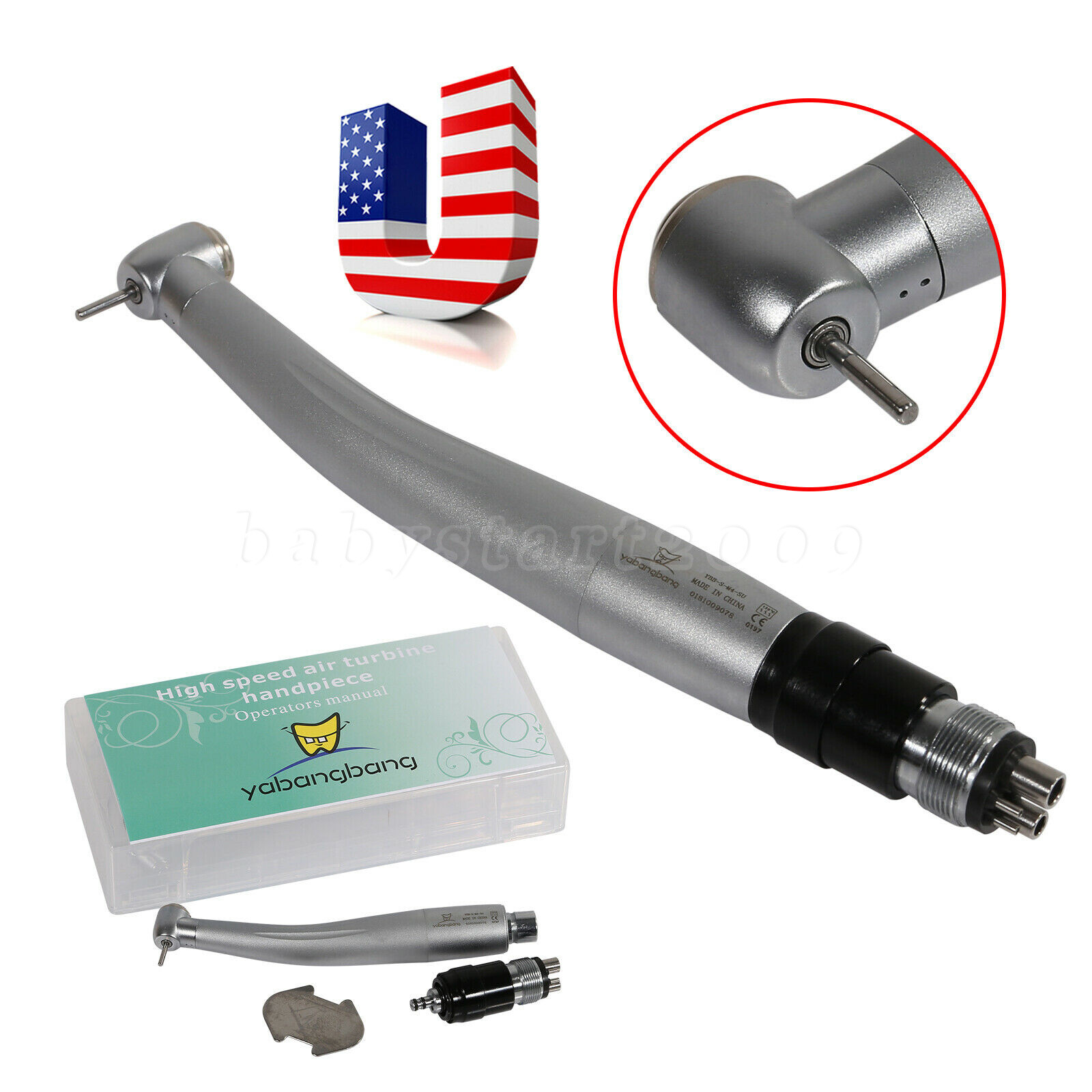 NSK Style Dental High Speed Turbine Handpiece Push Button w/ 4Hole Coupler YBNKM