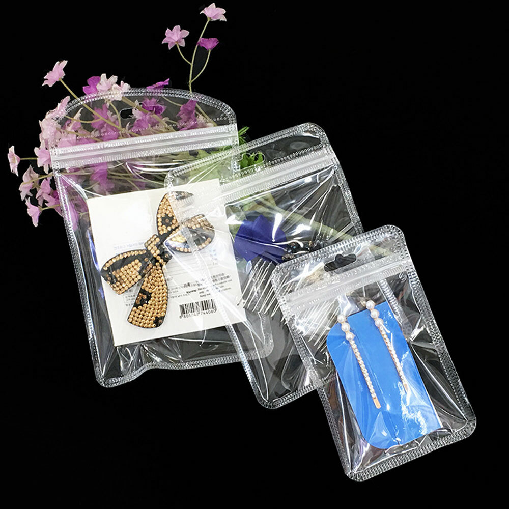 200 Clear Reclosable Plastic Poly Bags Zip Seal with Hang Hole 2.36 MIL
