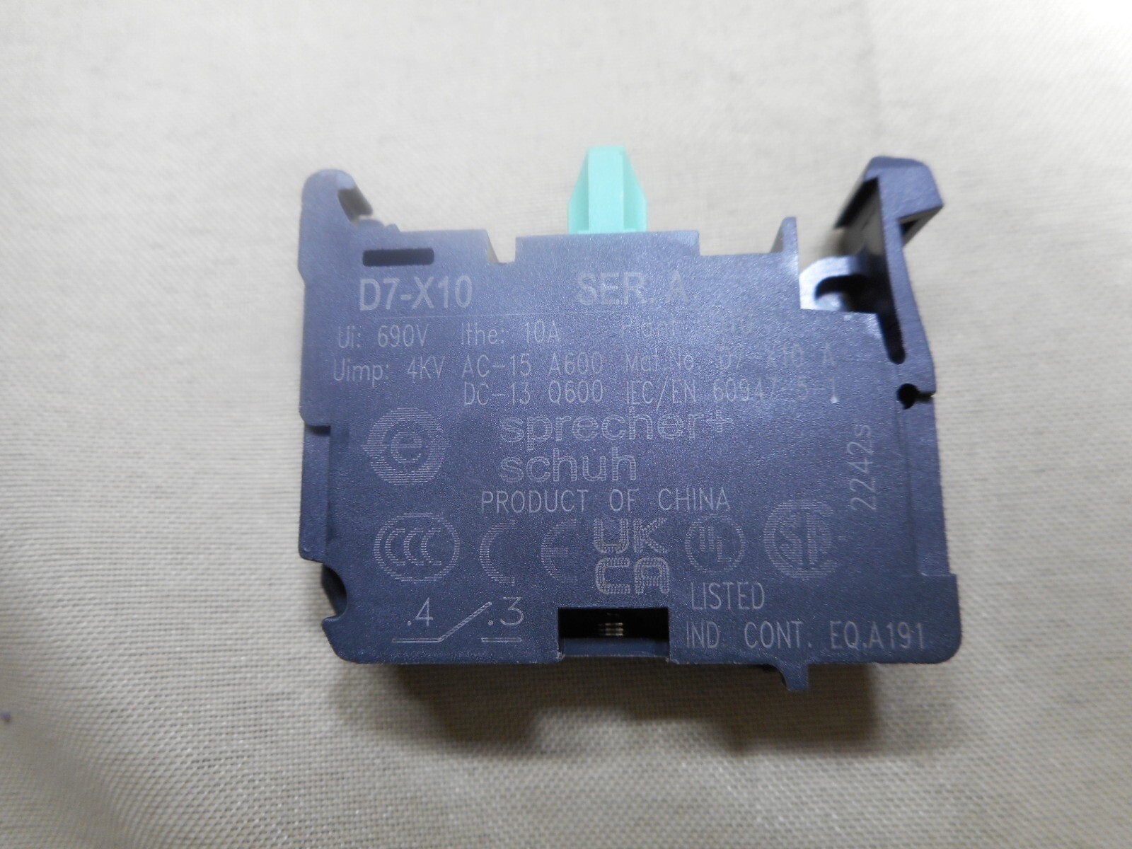 SPRECHER & SCHUH D7-X10 auxiliary contact block (NIB)