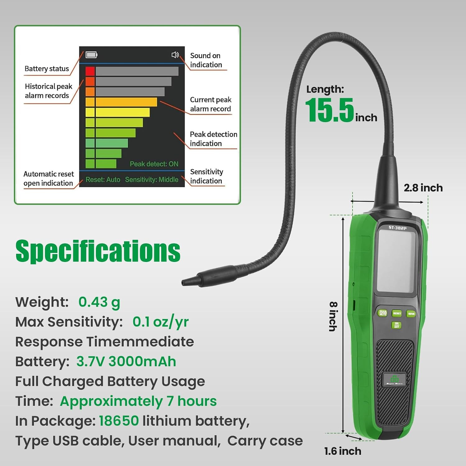 HVAC Refrigerant Leak Detector Stainless Steel Sensor Halogen Freon Sniffer, Air