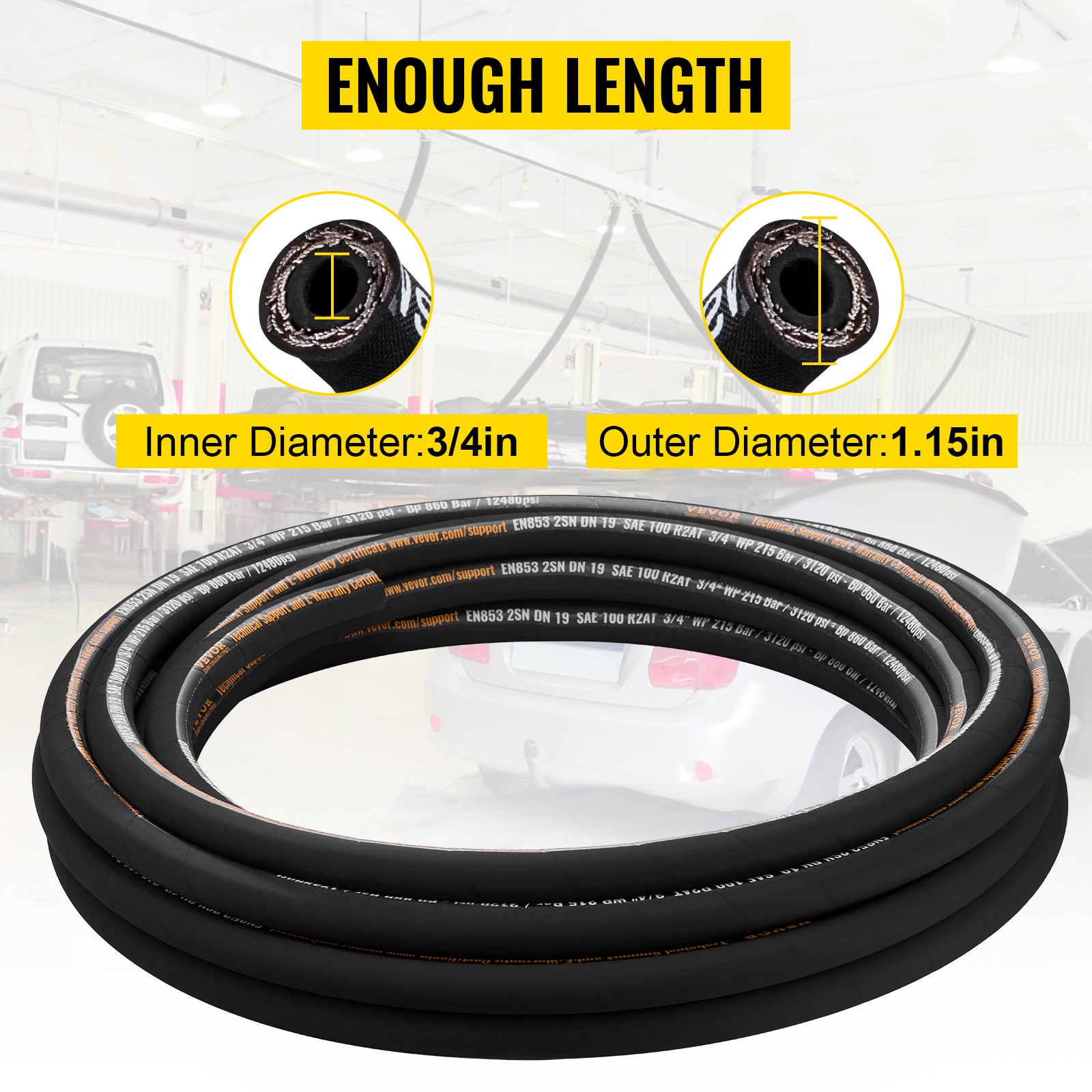 Uimoso Hydraulic Hose, 50 ft Coiled Hose, 3120 PSI High-Pressure Hose