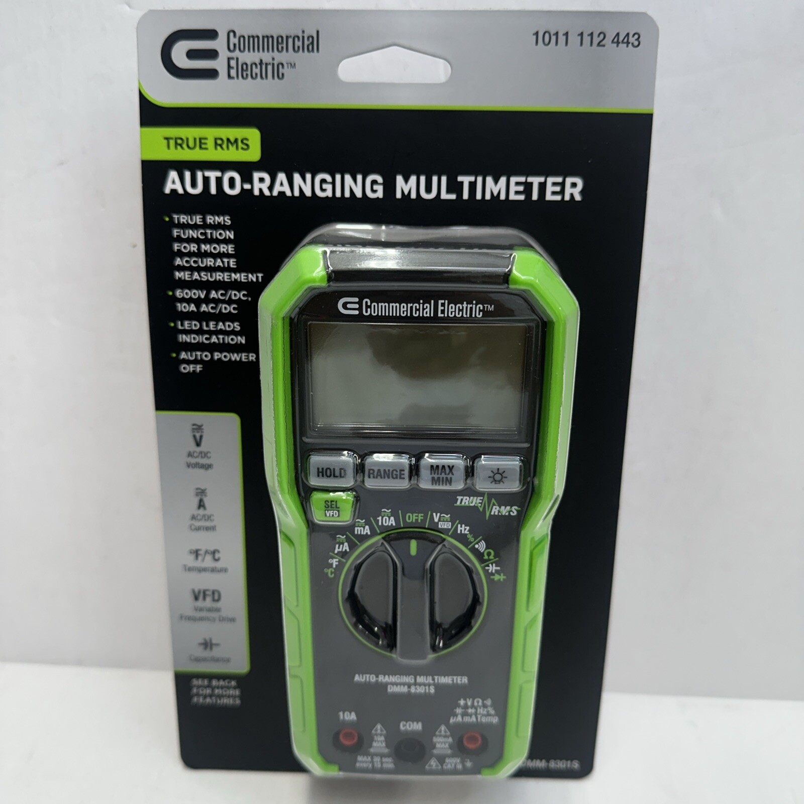 Commer Electric 600V True RMS Auto Ranging Digital Multimeter W/ Temp DMM-8301S