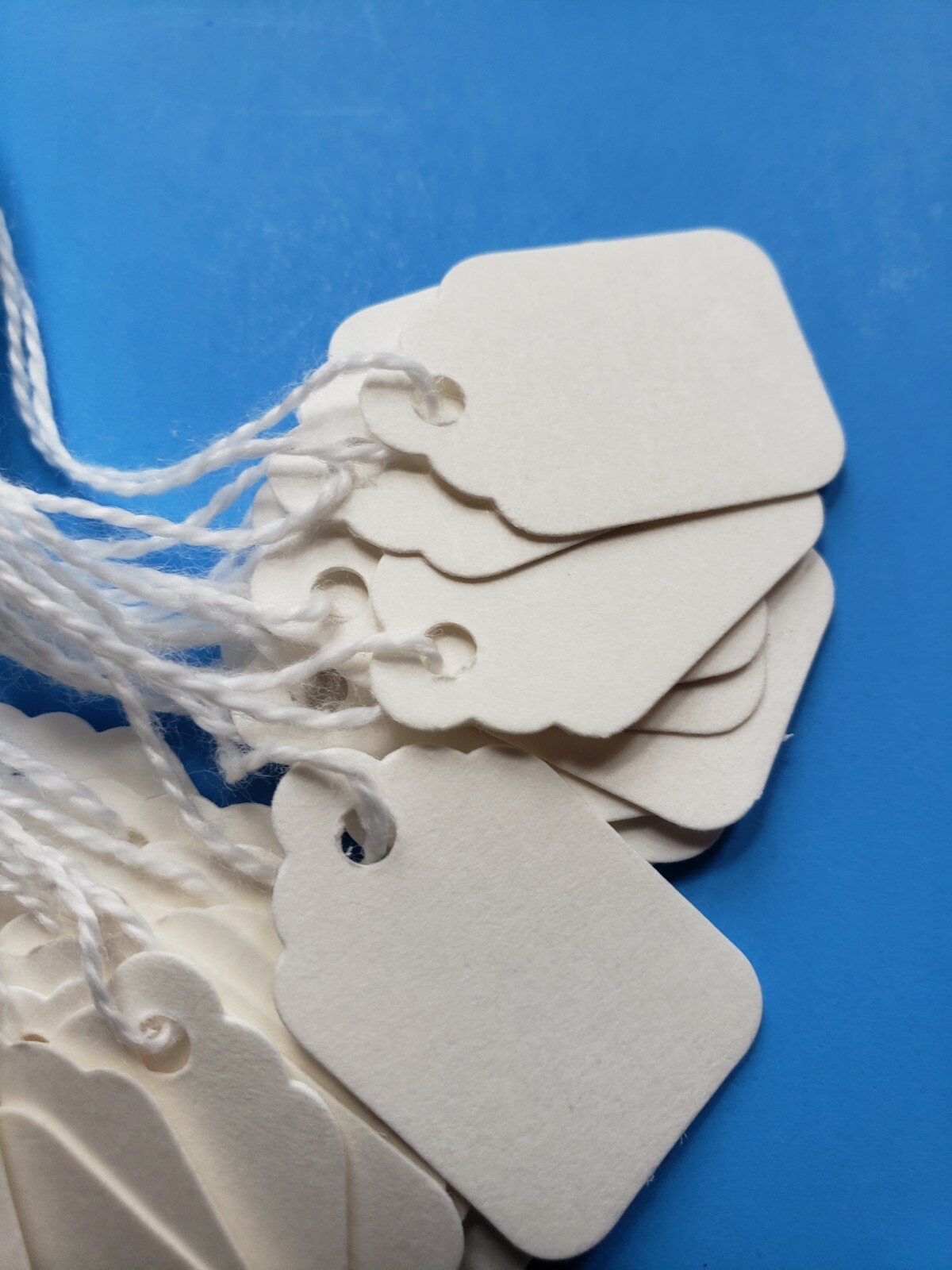 Blank White Merchandise Price Tags w/ String Jewelry Retail Strung 10-100-1000