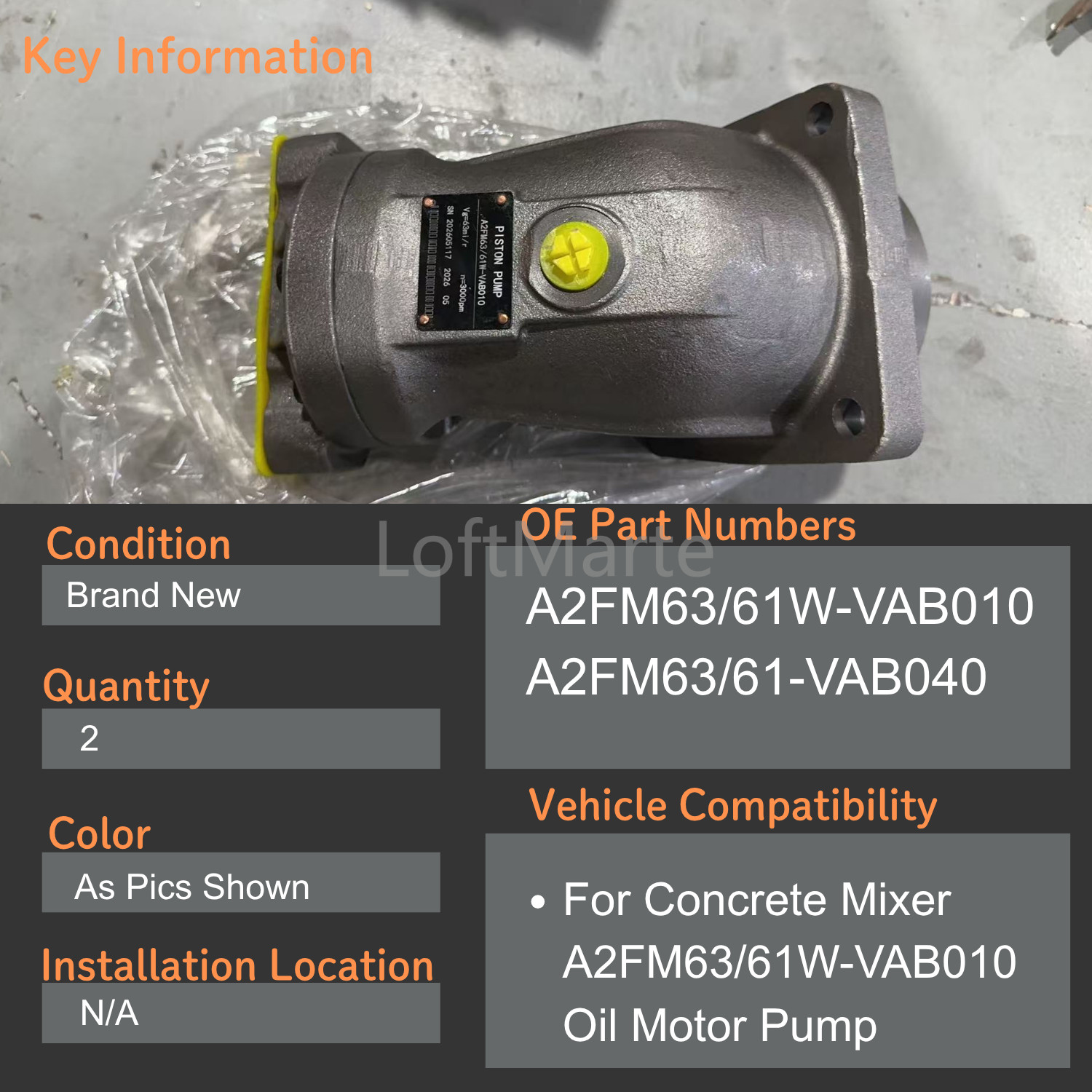 New A2FM Hydraulic Piston Motor Pump For Concrete Mixer A2FM63/61W-VAB010