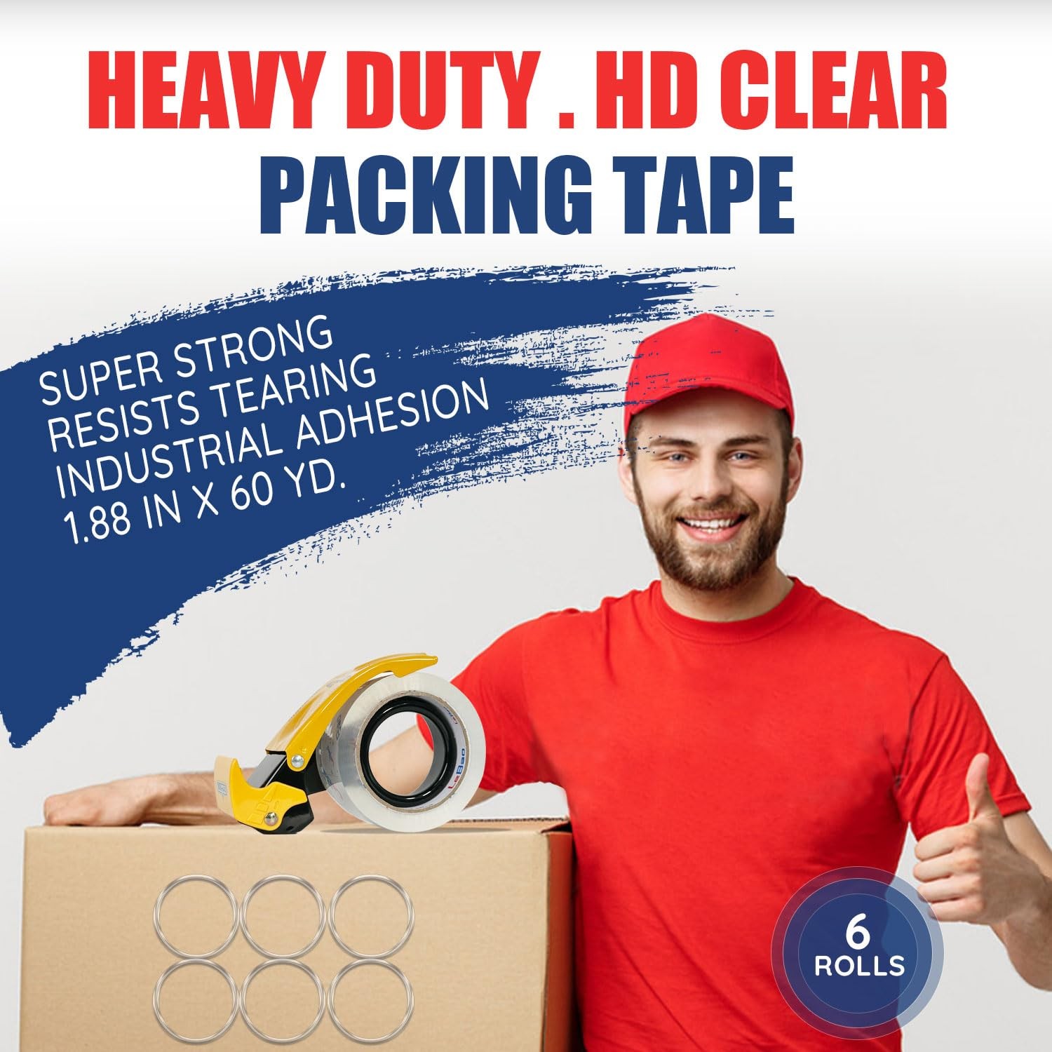 Heavy Duty Packing Tape with Dispenser, Strong Adhesion HD Clear Packaging Ta…
