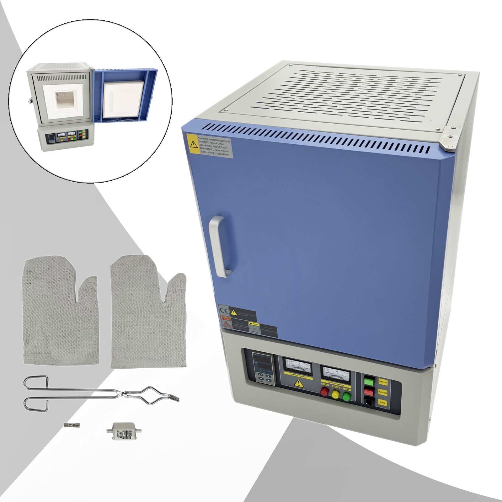 Muffle Furnace 110V, 2.5KW, 1200°C, 150mm Chamber, 51 Segments Programmable