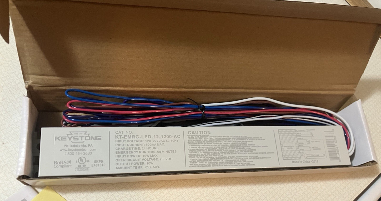 Keystone KT-EMRG-LED-12-1200-AC Emergency Backup LED Driver