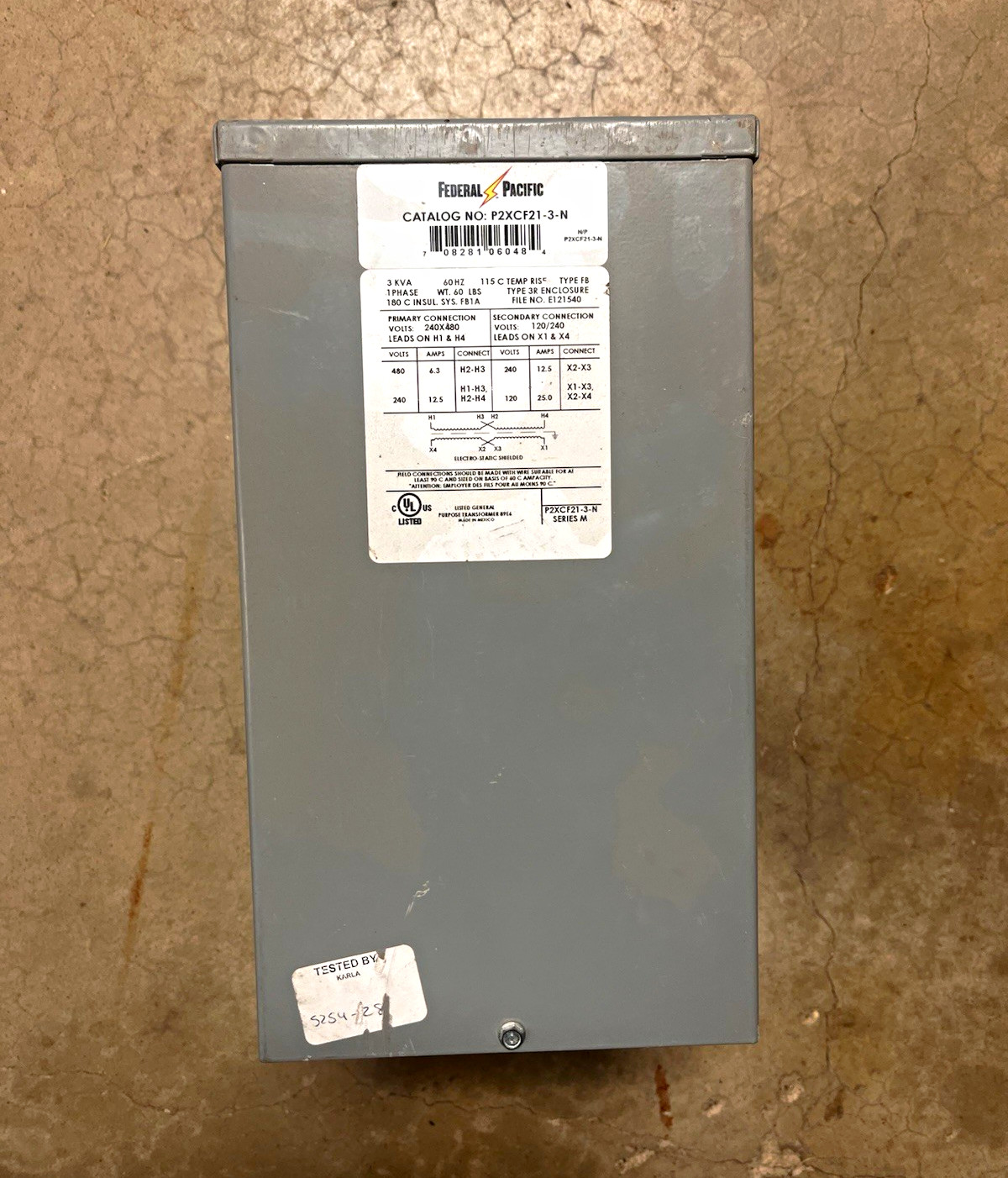 Federal Pacific General Purpose Transformer P2XCF21-3-N 3kVA 1PH 60Hz