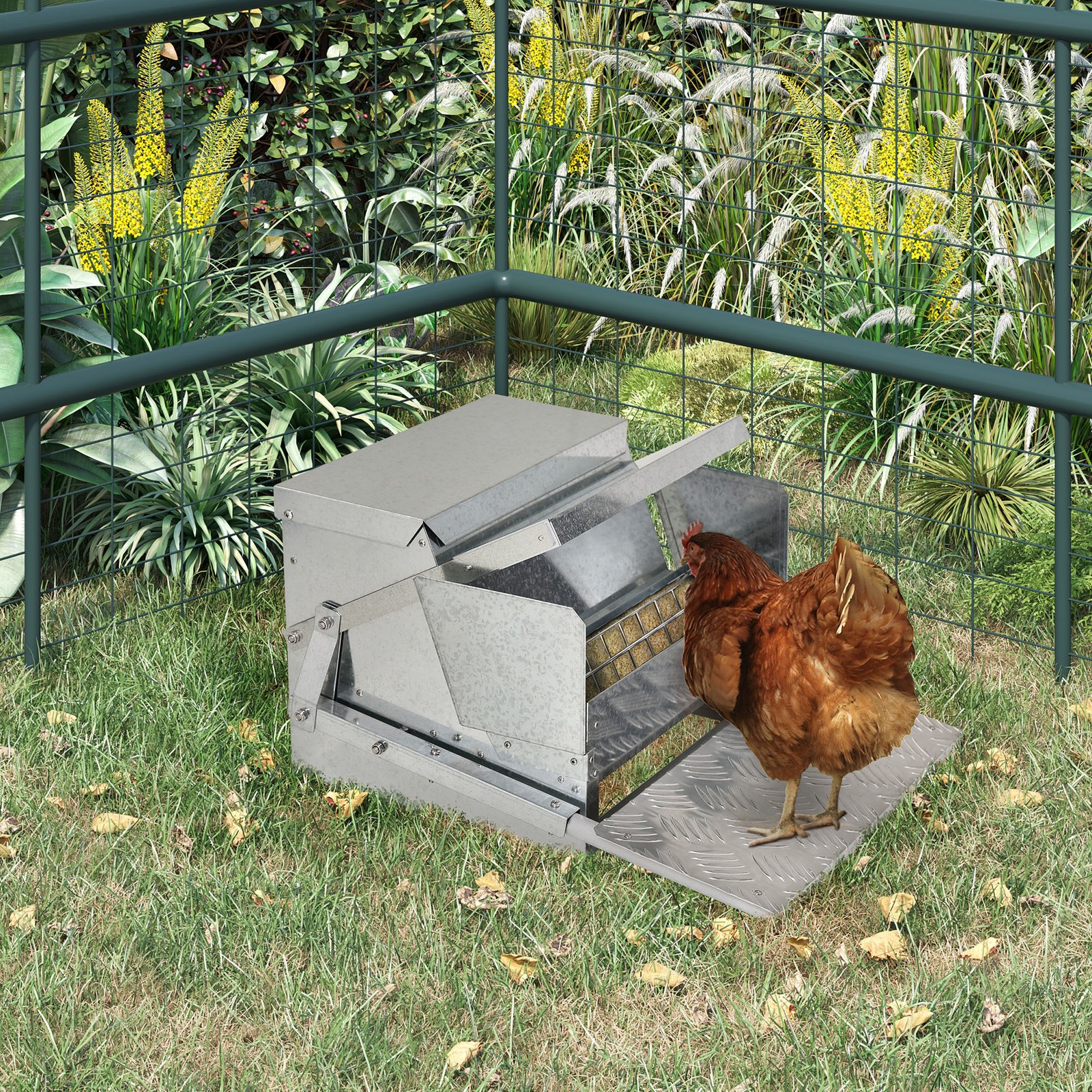 Automatic Chicken Feeder Galvanized Steel Poultry Feeders, 25 Lbs of Feeds