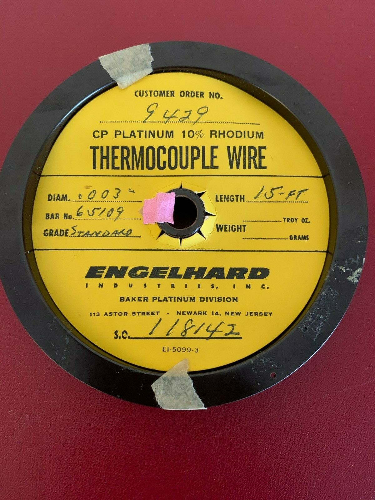 Thermocouple Wire CP Platinum 10% Rhodium 0.003″ diameter, $8.00/inch 