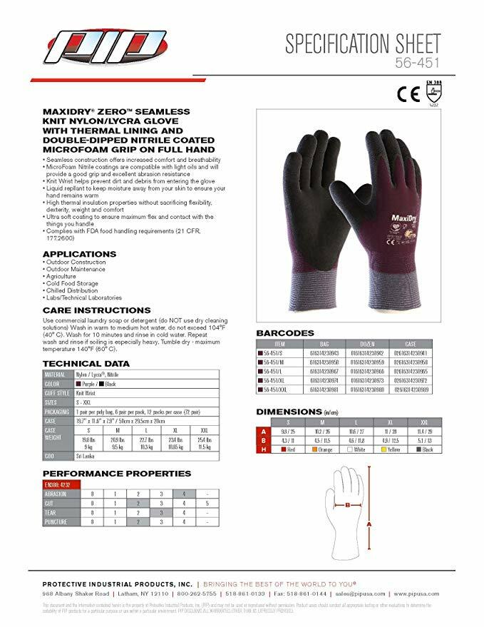 PIP 56-451 Micro-Foam Nitrile Dipped Thermal Insulated Warm Winter WORK GLOVES