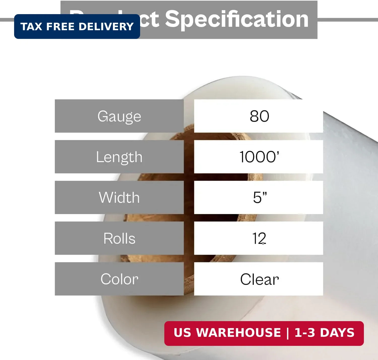 PSBM Mini Stretch Wrap with Extended Core Handles, 12 Rolls 5 Inch x 1000 Feet 8