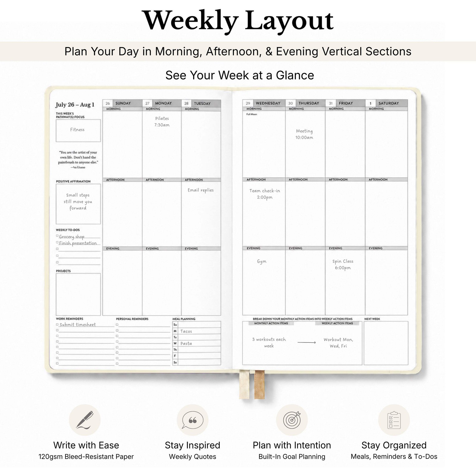 2026-2027 Mid-Year Monthly Weekly Softbound Planner August Start Agenda