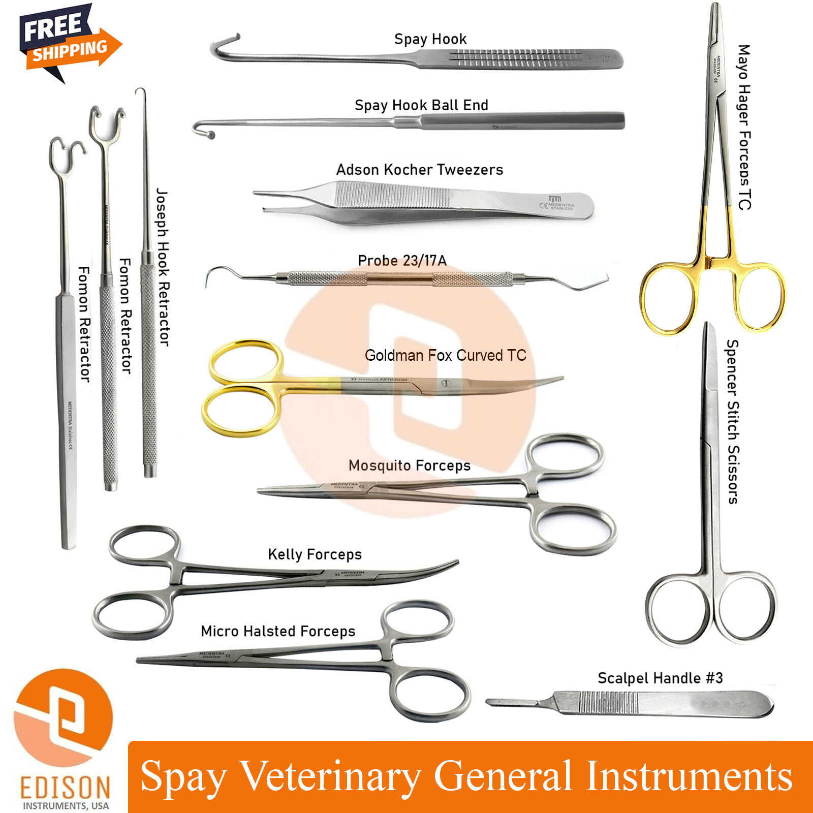 Spay Veterinary Feline General Surgery Instruments Kit Bitch Cat Neutering Set