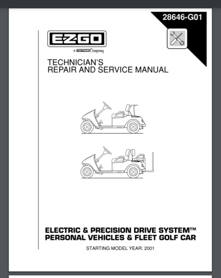 2001 Ezgo Golf Cart Technician’s repair and Service Handbook 228 pages