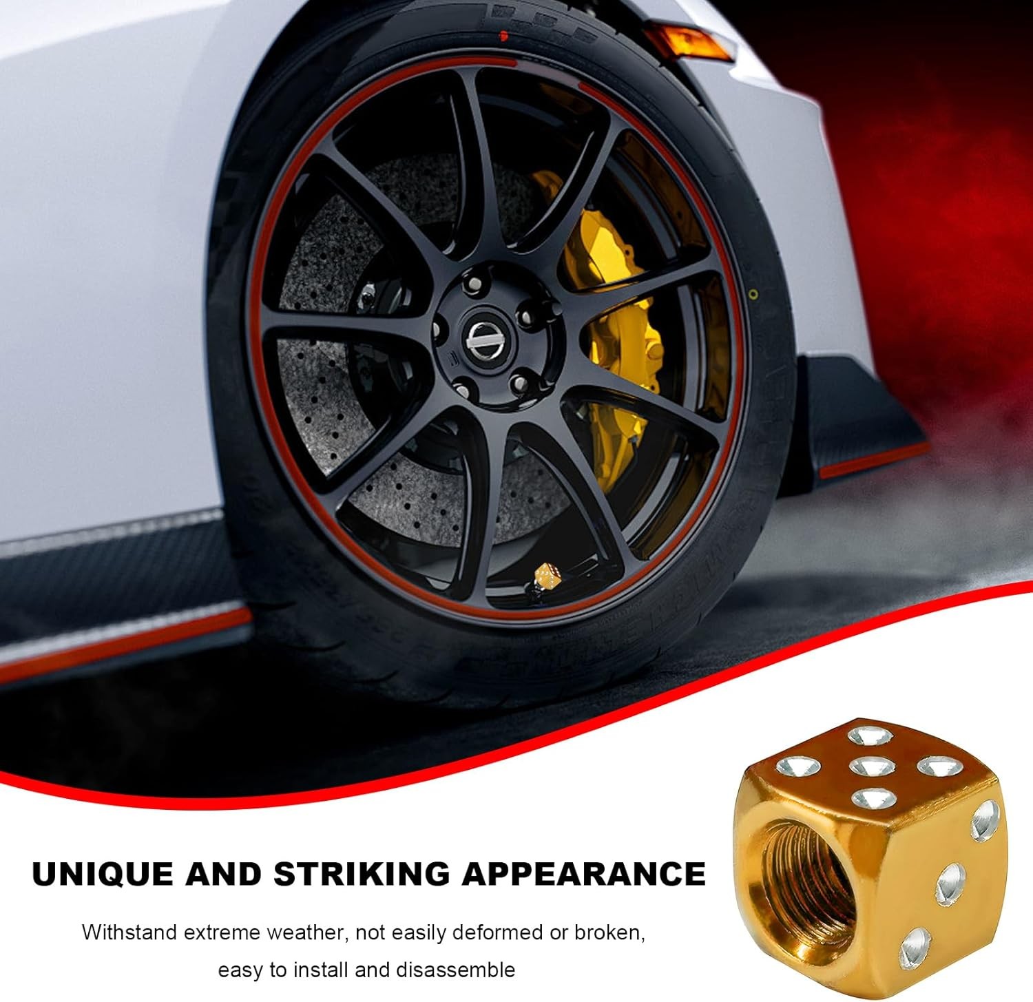 4PCS Dice Style Tire Valve Stem Caps, Aluminum Dice Automotive T Color: Golden