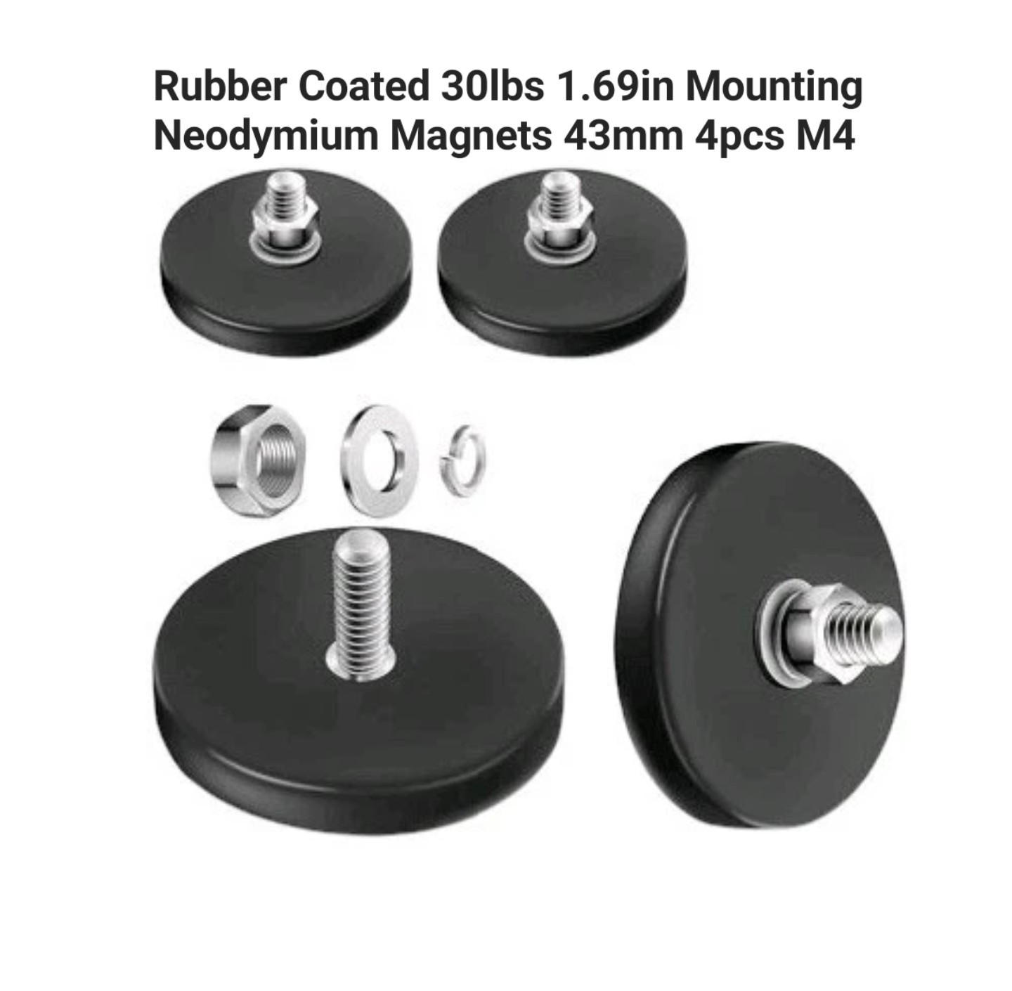 Rubber Coated 30lbs 1.69in Mounting Neodymium Magnets Base 43mm 4pcs M4
