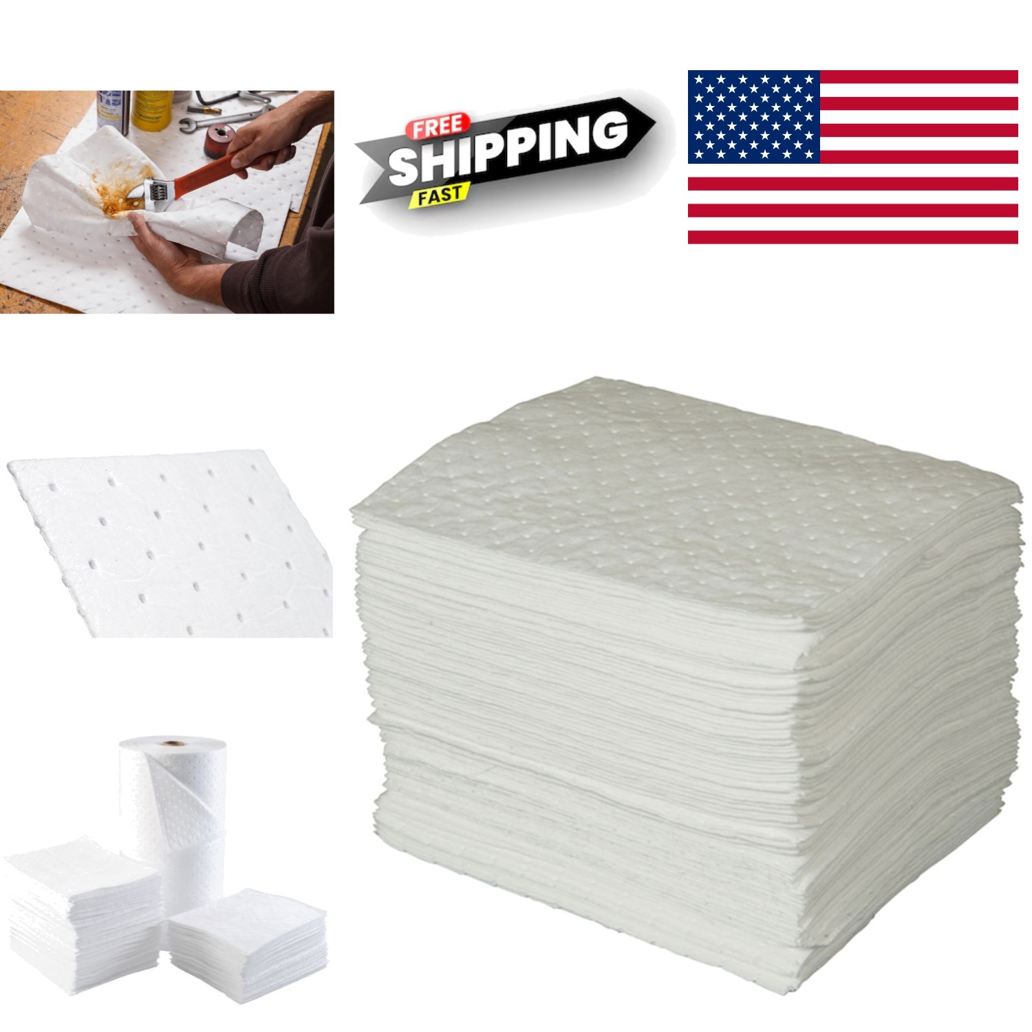 Heavy Weight Oil Absorbent Pads 100 Count 15 x 17 Inch Meltblown Polypropylene