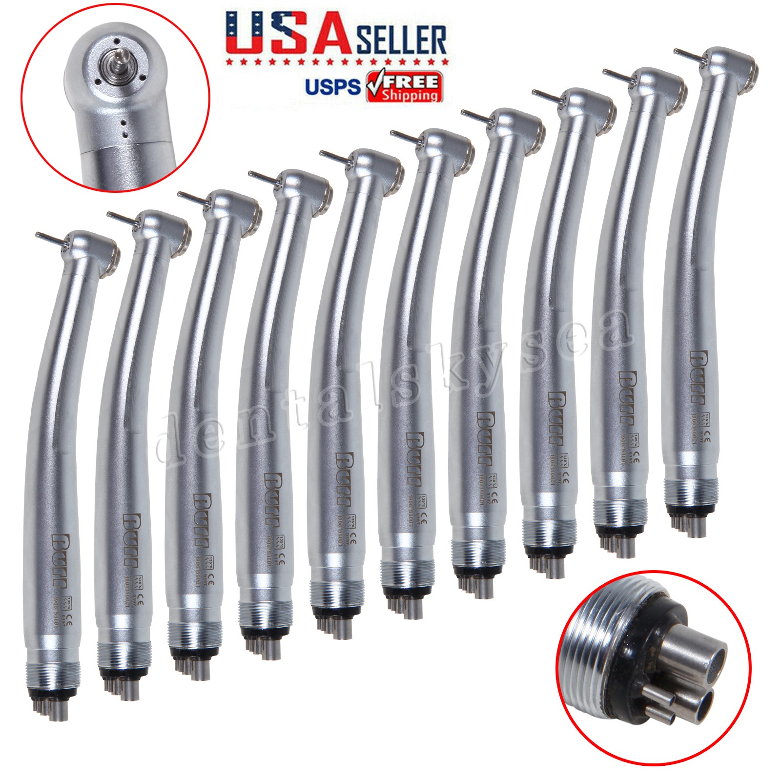 USA Sale! 10pcs NSK Style Dental High Speed Handpiece Push 4Hole Burr U3BM