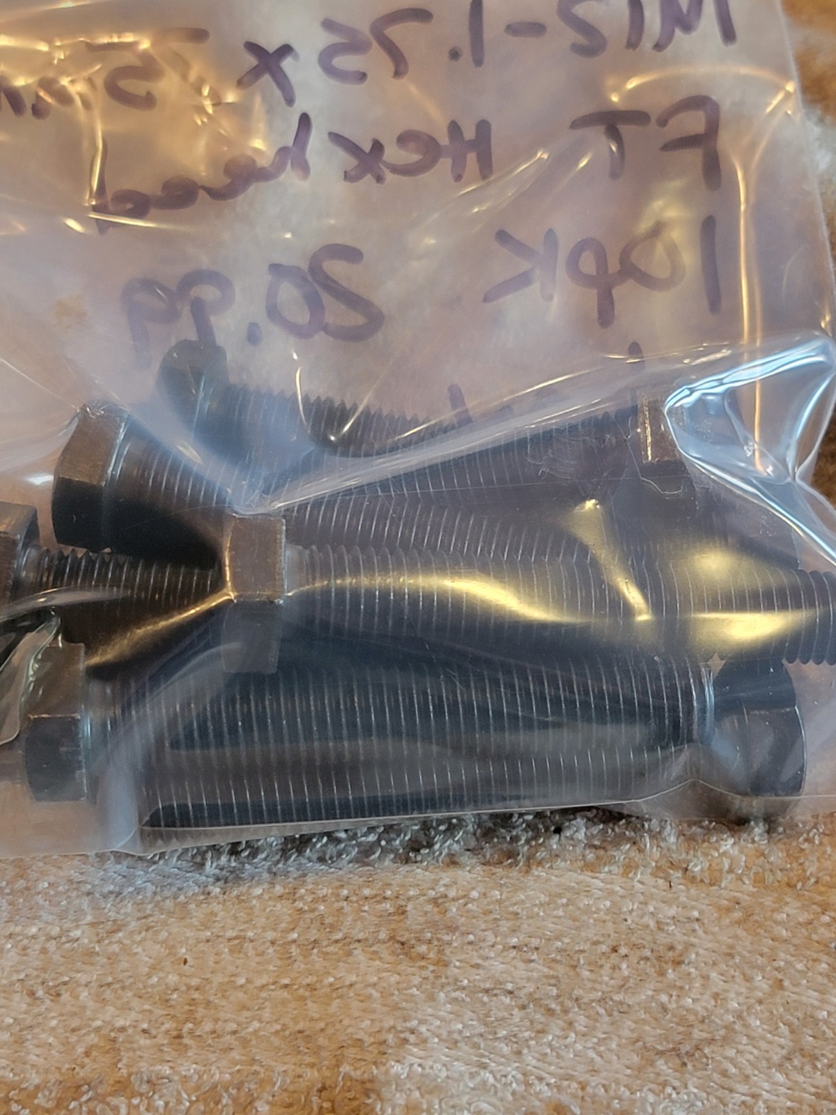 M12-1.75 x 75mm Metric Hex Bolts, Blk Oxide, Grade 8.8, Full Thread, 10pk. 17E