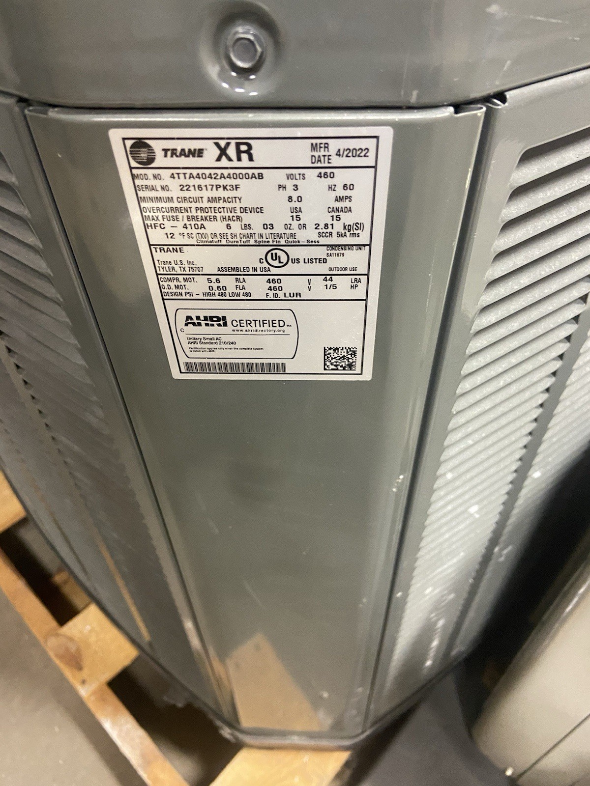 Trane 4TTA4042A4000A Condensing Unit 460V 3phase