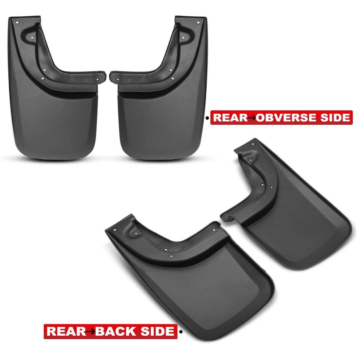 Front Rear Splash Guards Flaps with Fender Flares Heavy-Duty Black 03RSA2012ZBK