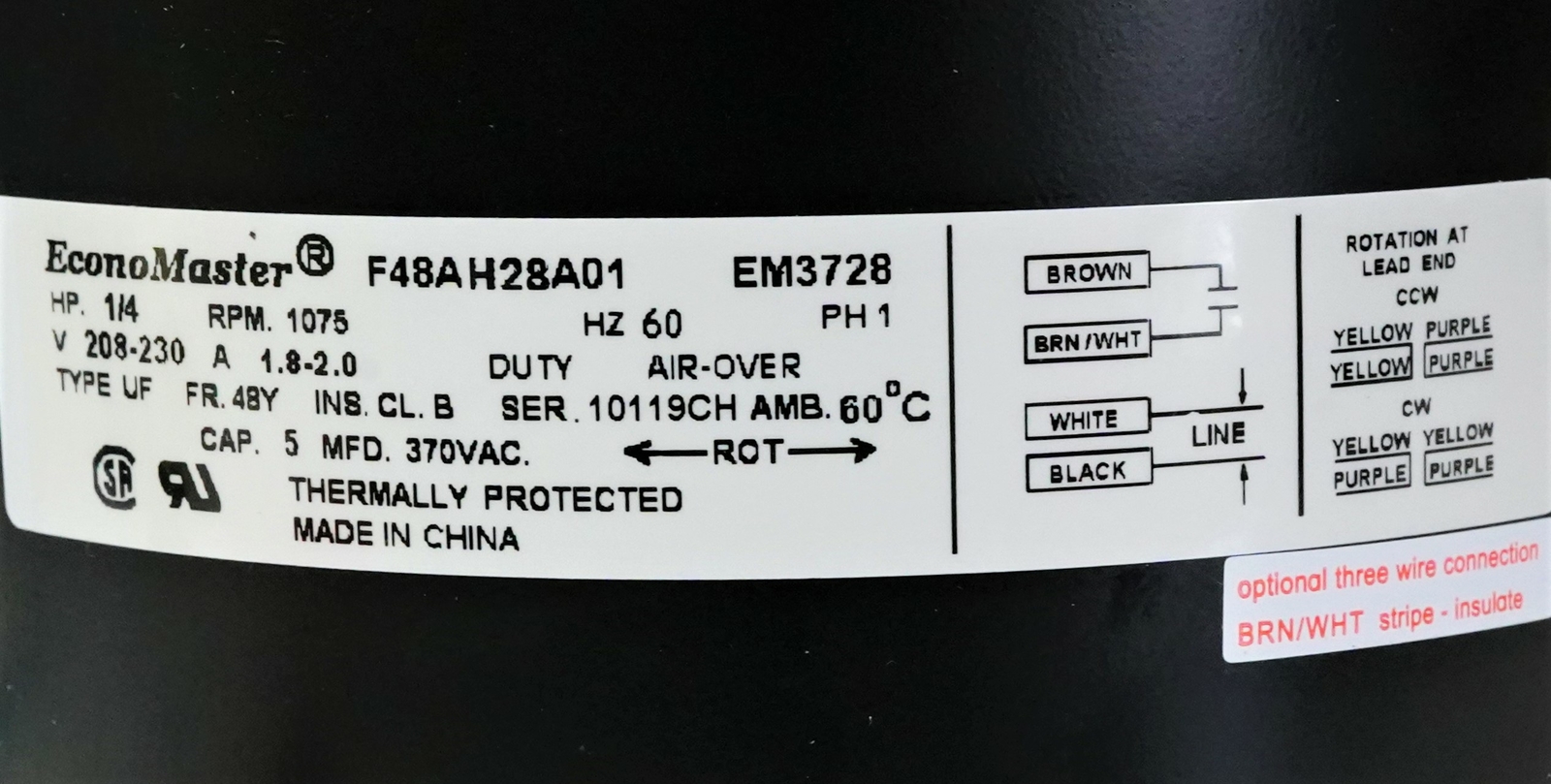 Air Conditioner Condenser Fan Motor 1/4 HP 230 Volts 1075 RPM EM-3728 OGD1026