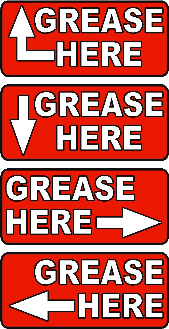 GREASE HERE (ARROW) Label sticker decals – 20 decals per package – Red or Yellow