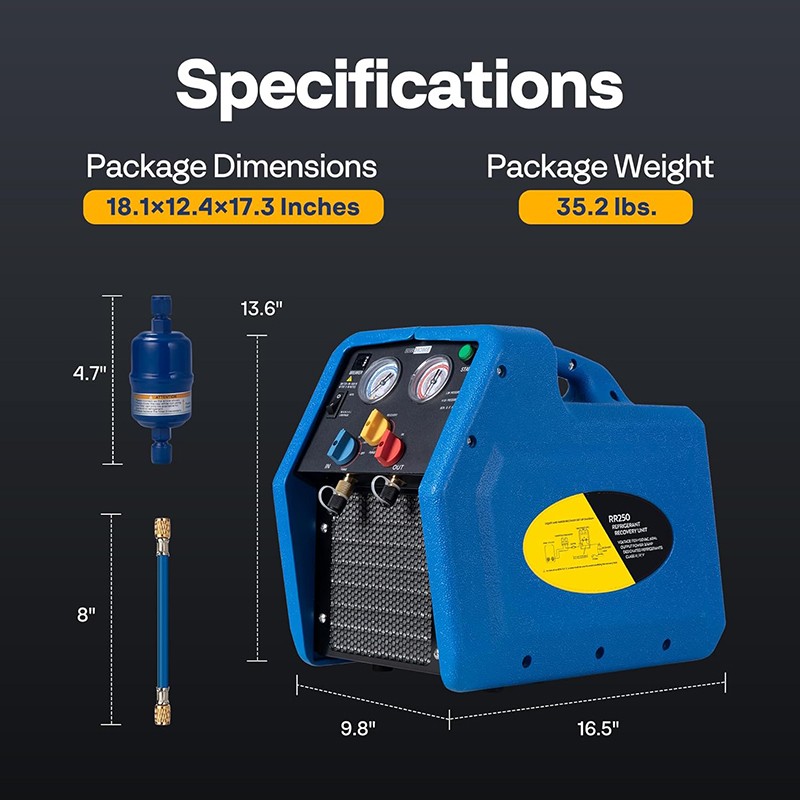 Portable Refrigerant Recovery Machine R1234yf R32 3/4HP AC HVAC Recycling Tool