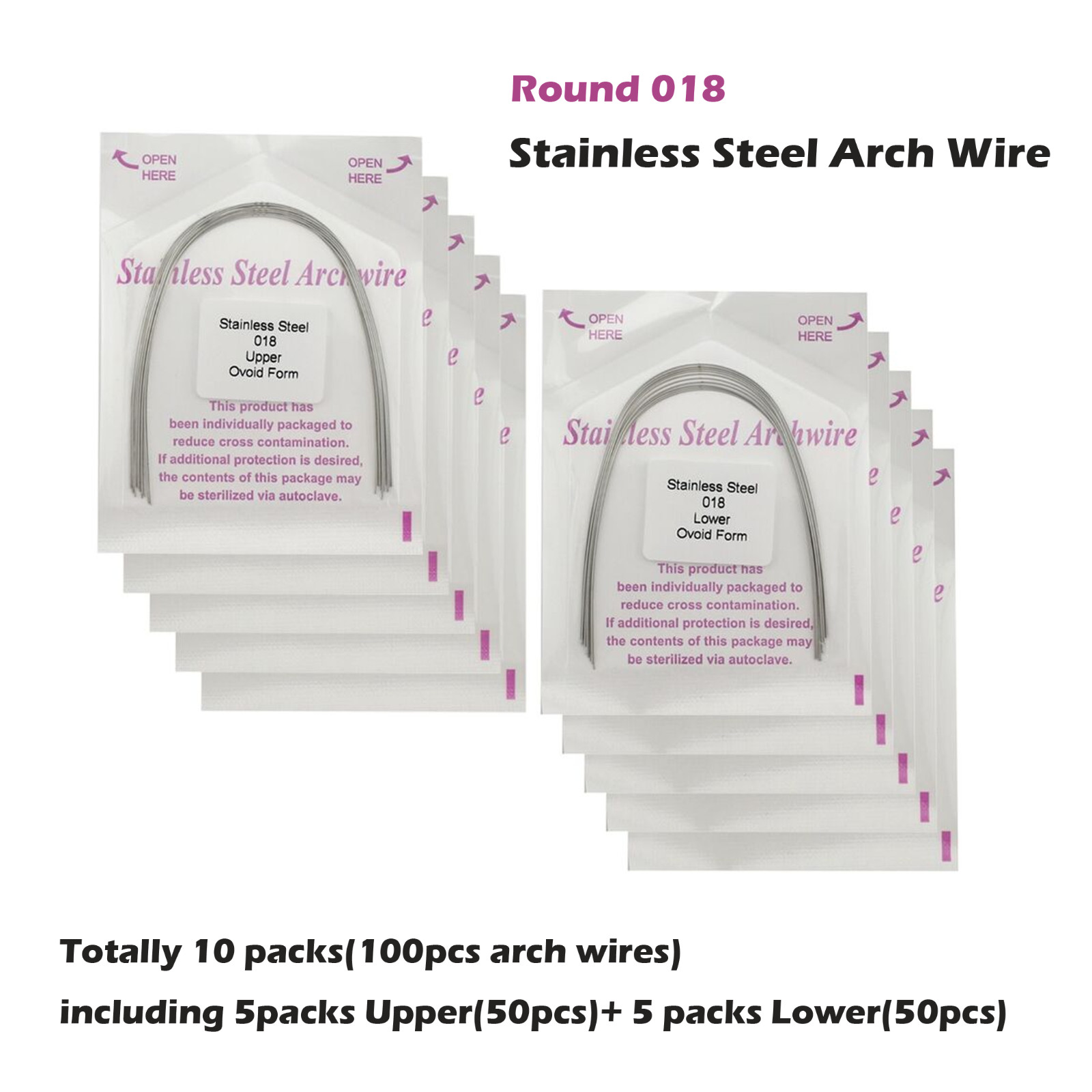 100PCS Dental Orthodontic Arch Wire Stainless Steel Ovoid Form 014 16X22 18X25