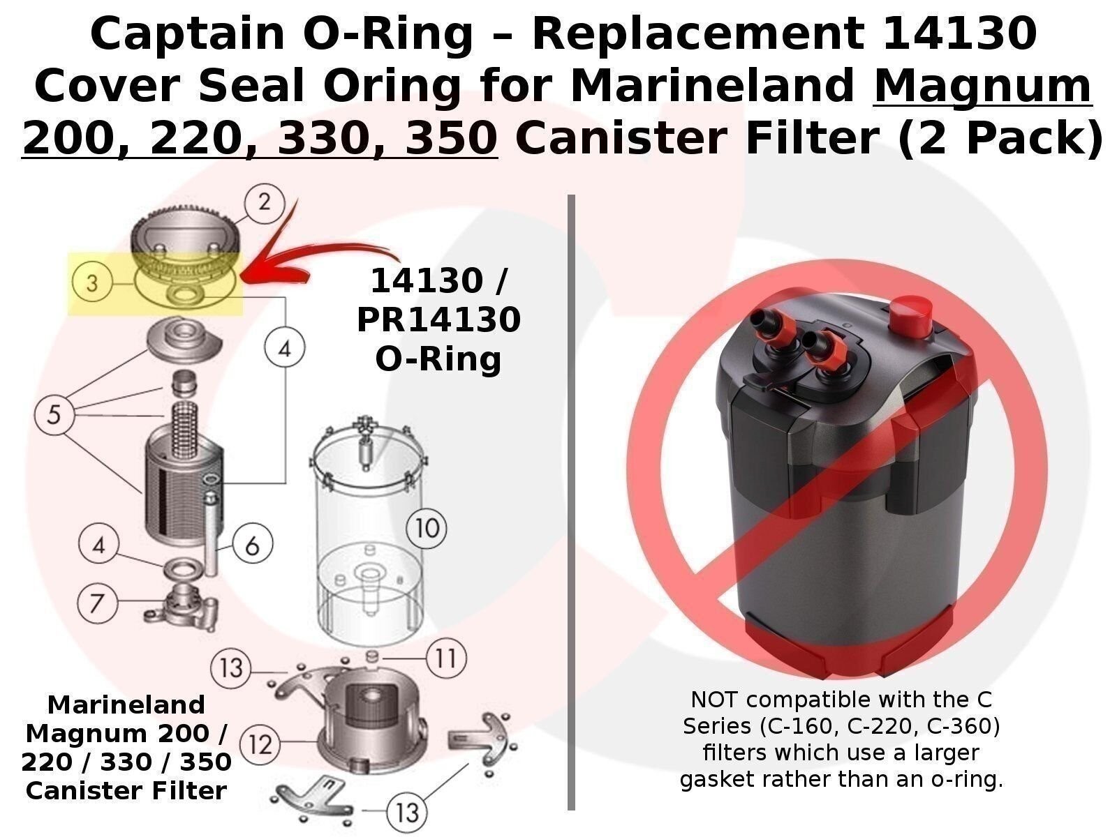 14130 Cover Seal O-Ring for Marineland Magnum 200, 220, 330, 350 Filter (2 Pack)
