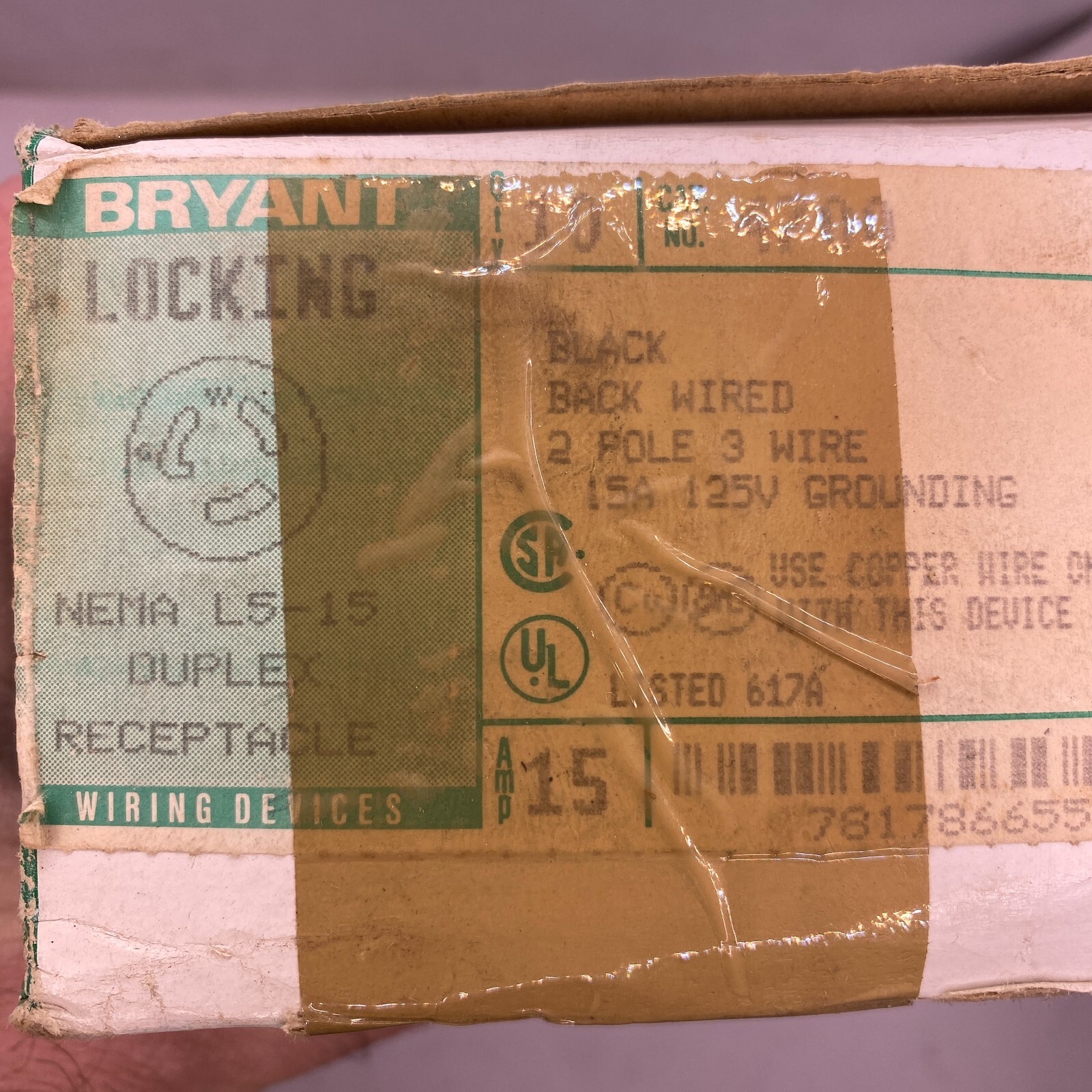 BRYANT 4700 Locking Nema L5-15 Duplex Receptacle Black Back Wired 15A 125V USA🔔