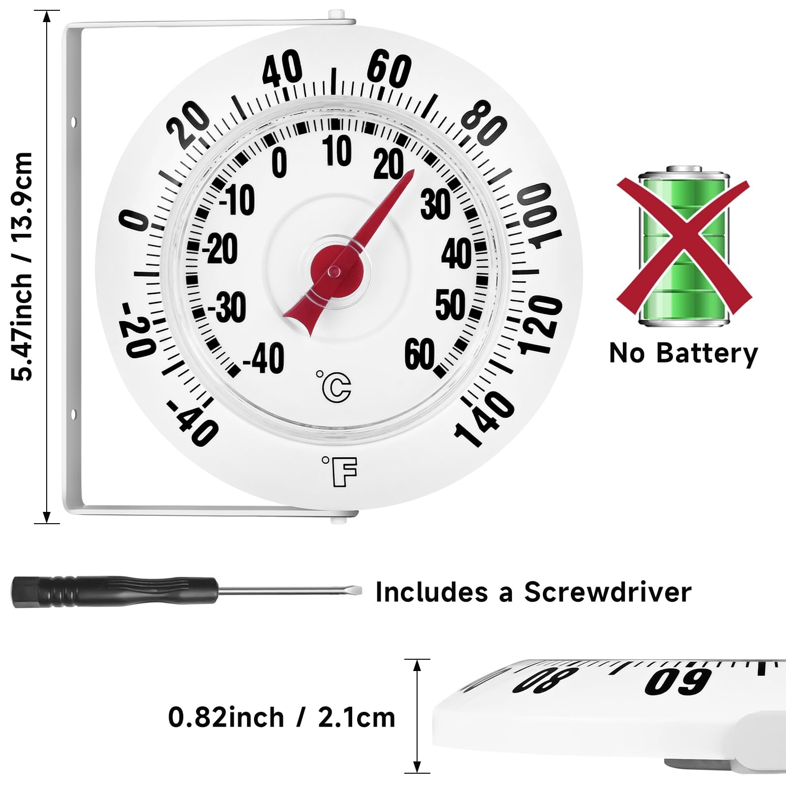 Big and Bold Indoor Outdoor Thermometer with Mounting Bracket Large Numbers