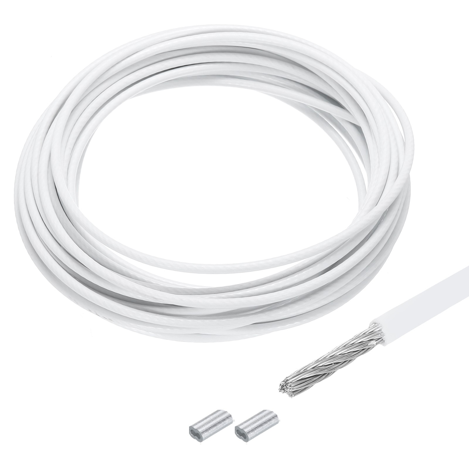 33Ft(10M) Wire Rope 304 Stainless Steel 5/32″ (4 mm) with 2Pcs Sleeve White