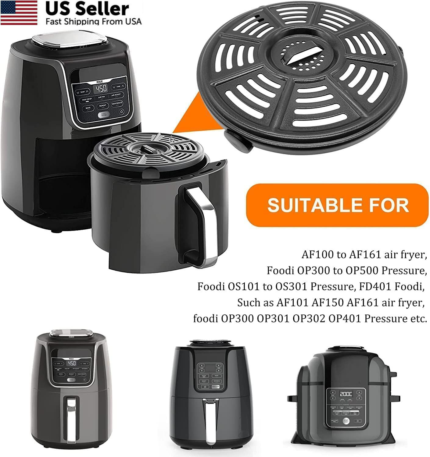 GXF Air Fryer Grill Pan for Ninja 4 QT AF101 5.5 Quart 4QT Ninja, Black