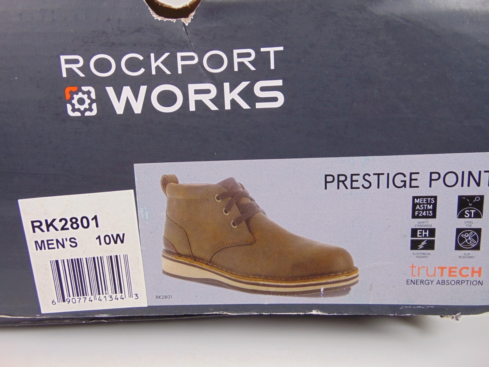 Rockport Mens Prestige Point Work Safety Toe Chukka Size 10.0 WIDE, Brown Leathe