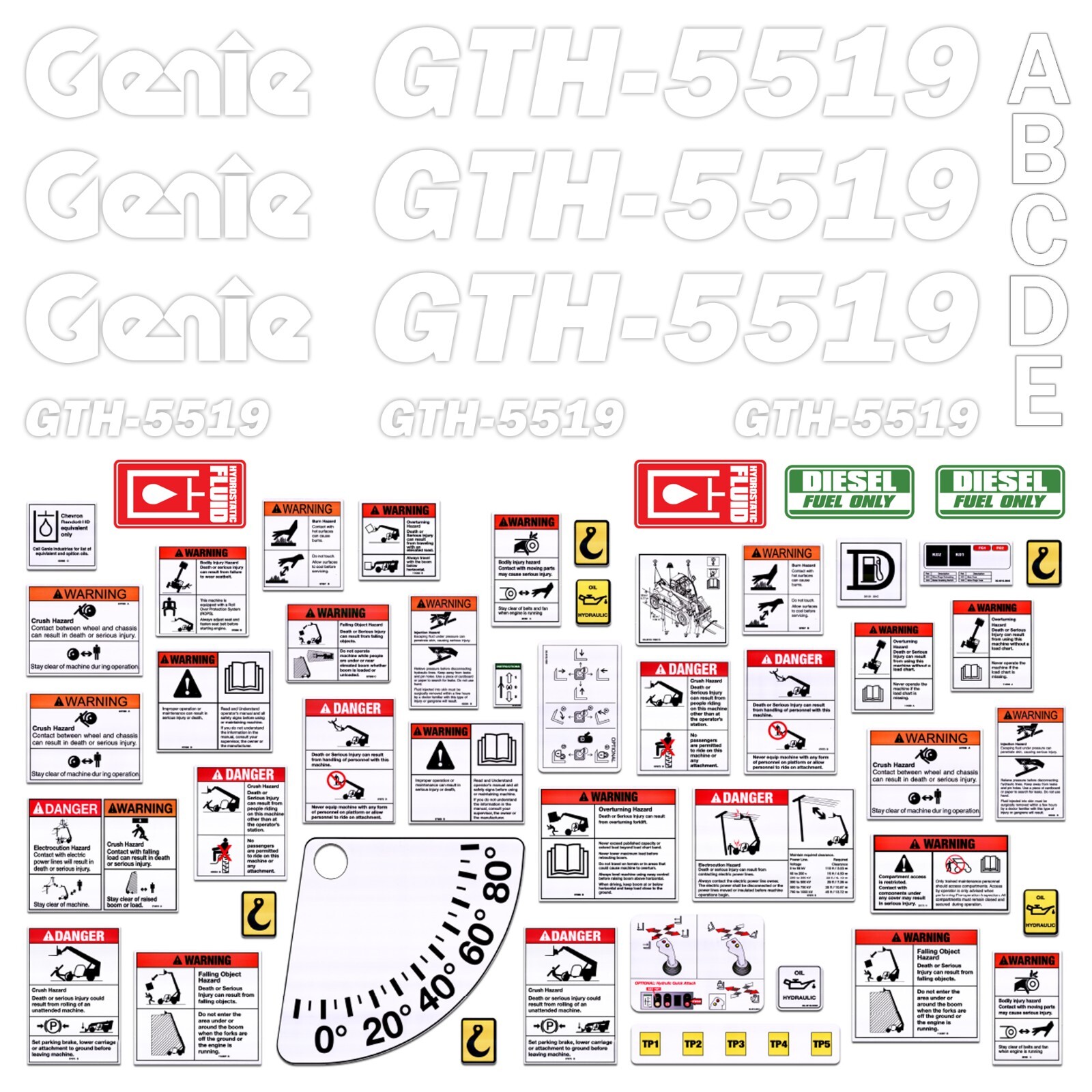 Decal Kit fits GENIE GTH 5519 Telescopic Forklift Complete Sticker 7yr Vinyl USA
