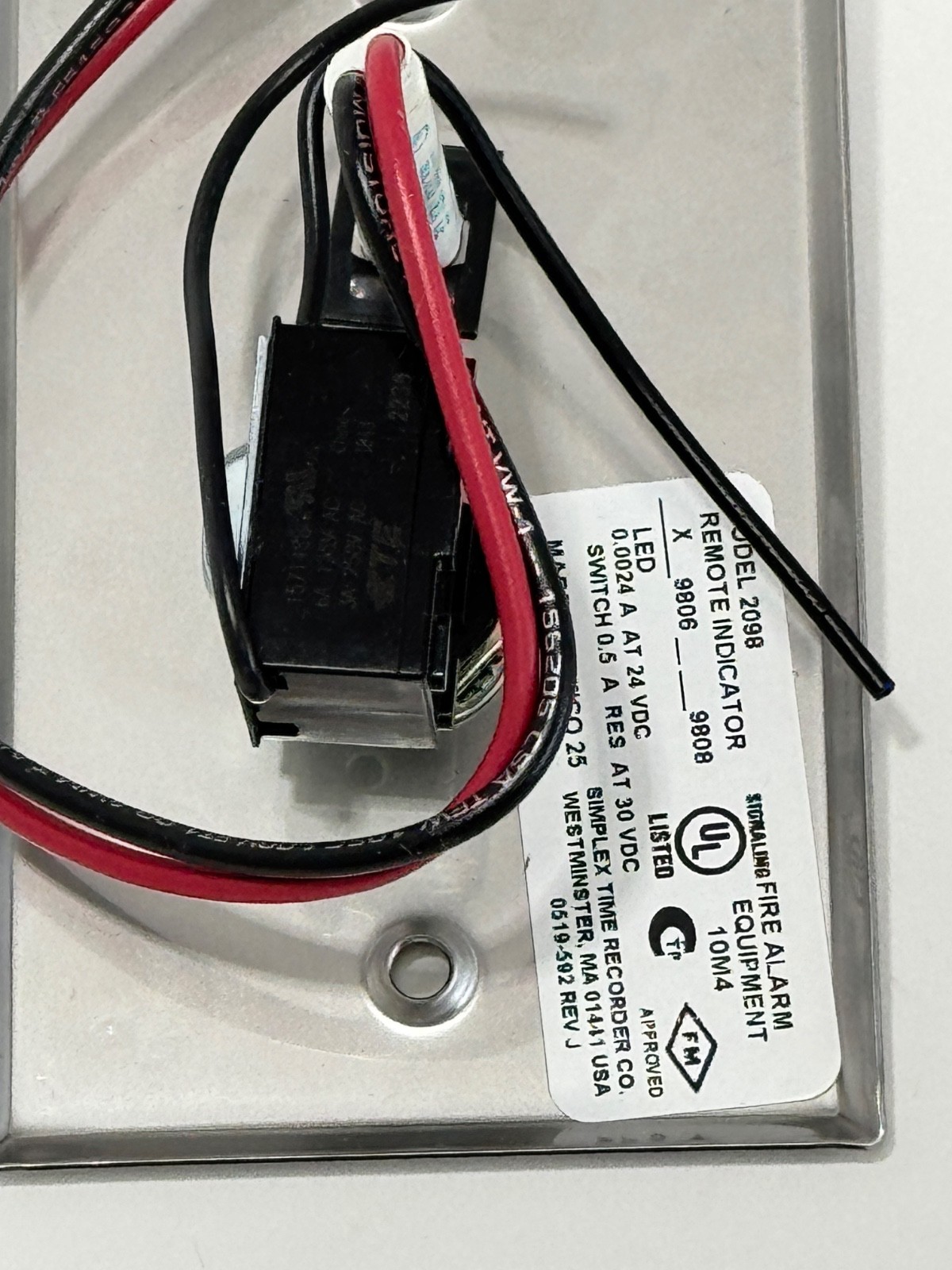 NEW SIMPLEX 2098-9806 Remote Test Station Red LED Key Switch 0621151 Steel