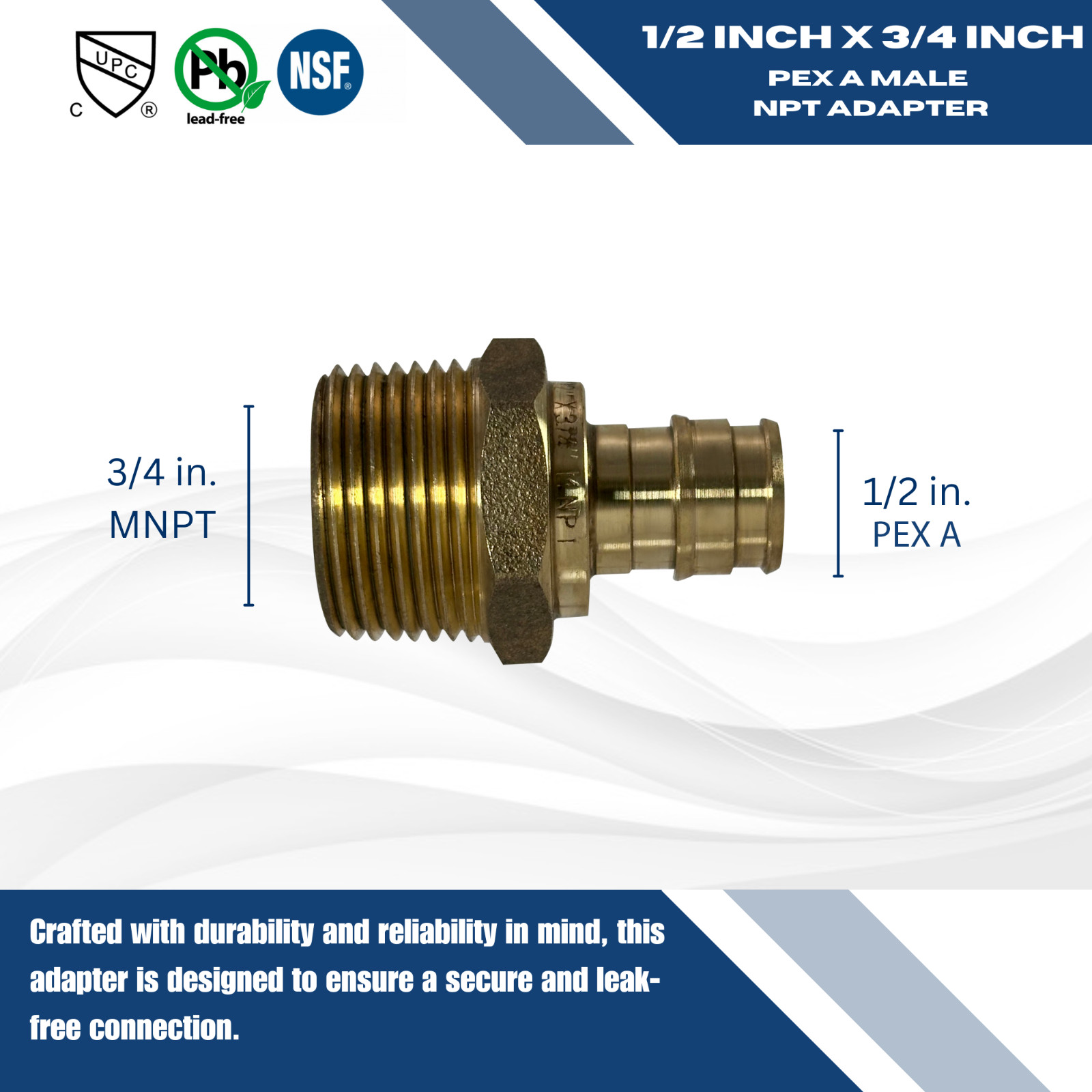 10 Pieces 1/2″ Pex A x 3/4″ Male Adapter, F1960 Expansion Male