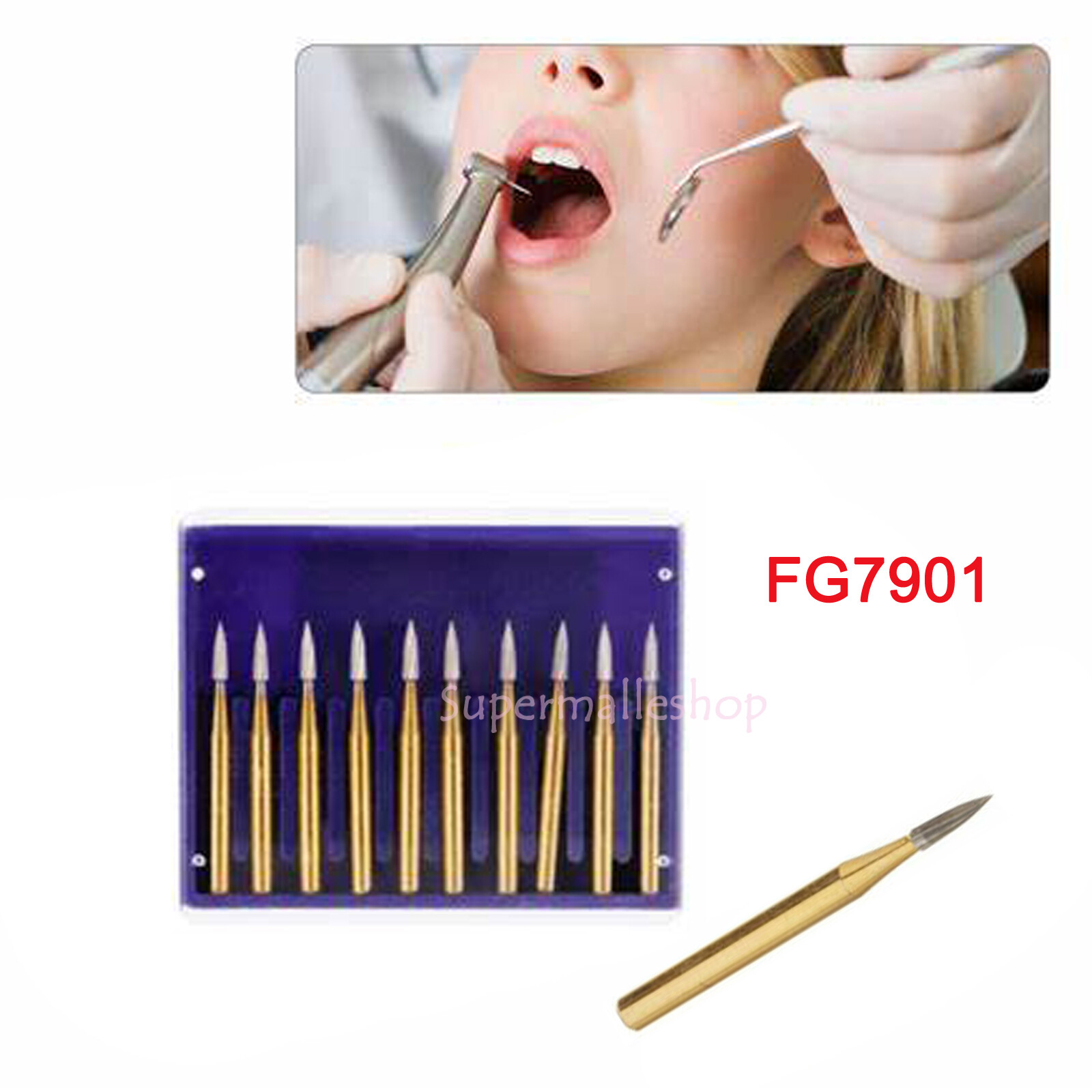 10 Pcs Dental Tungsten Carbide Trimming & Finishing Burs Drill Smooth FG 7901