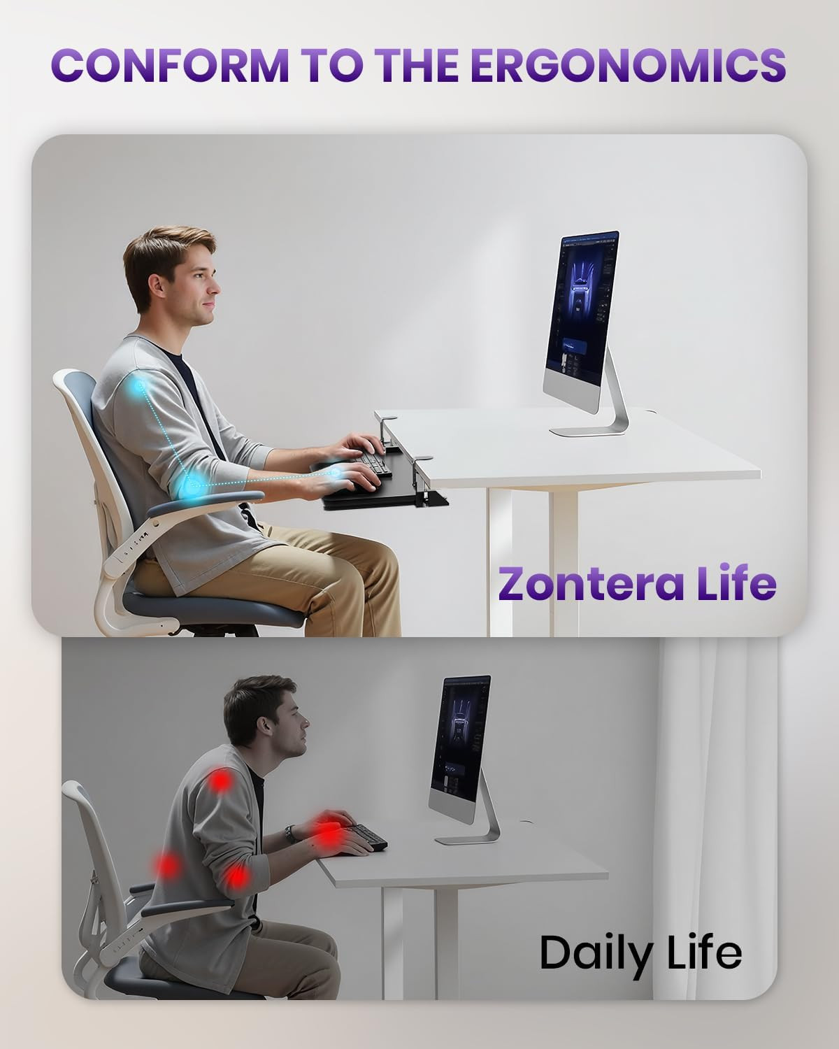Ergonomic Keyboard Tray under Desk, Pull Out with Adjustable C-Clamp, 25.6 (31.5
