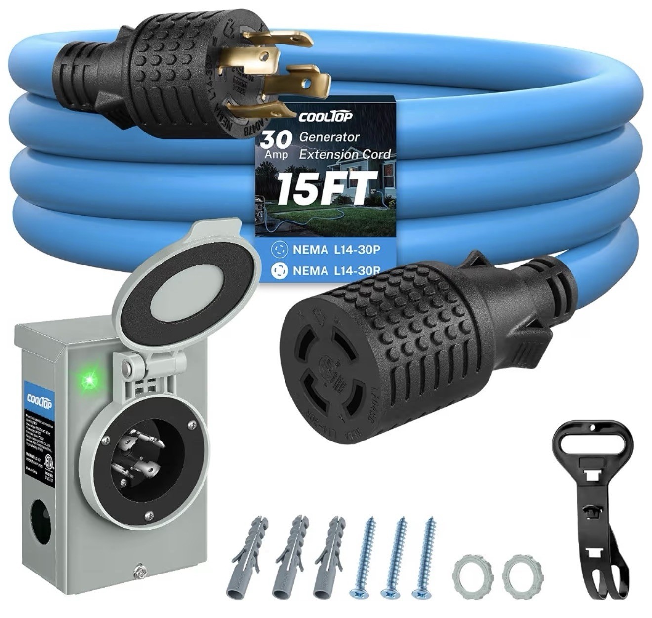 COOLTOP CT0015A 30A Generator Cord & Power Inlet Box Kit 15FT Open Box