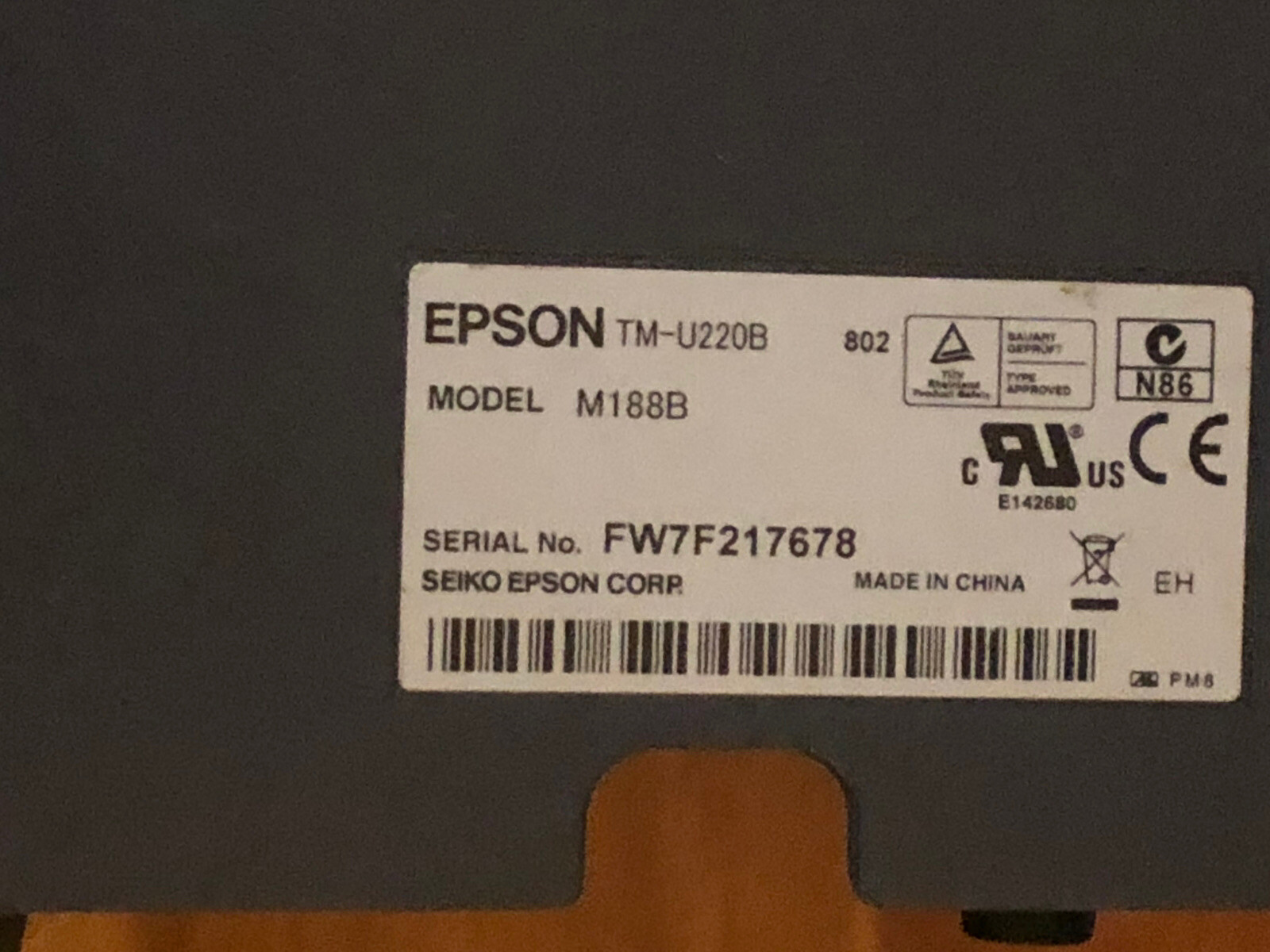 Epson TM-U220B Micros POS IDN Receipt Printer and power supply